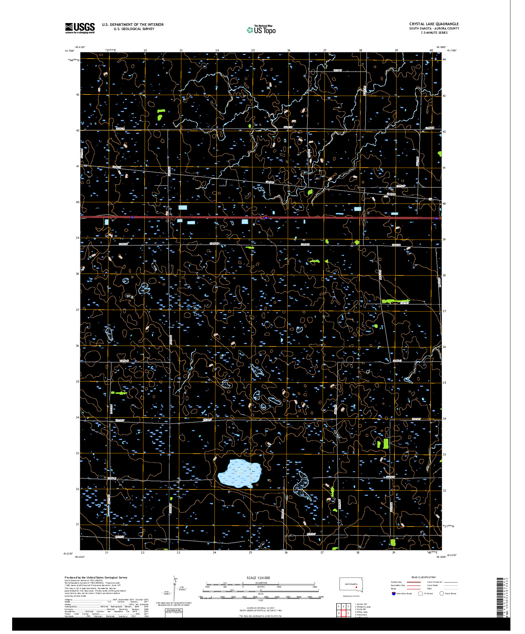 USGS US TOPO 7.5-MINUTE MAP FOR CRYSTAL LAKE, SD 2017