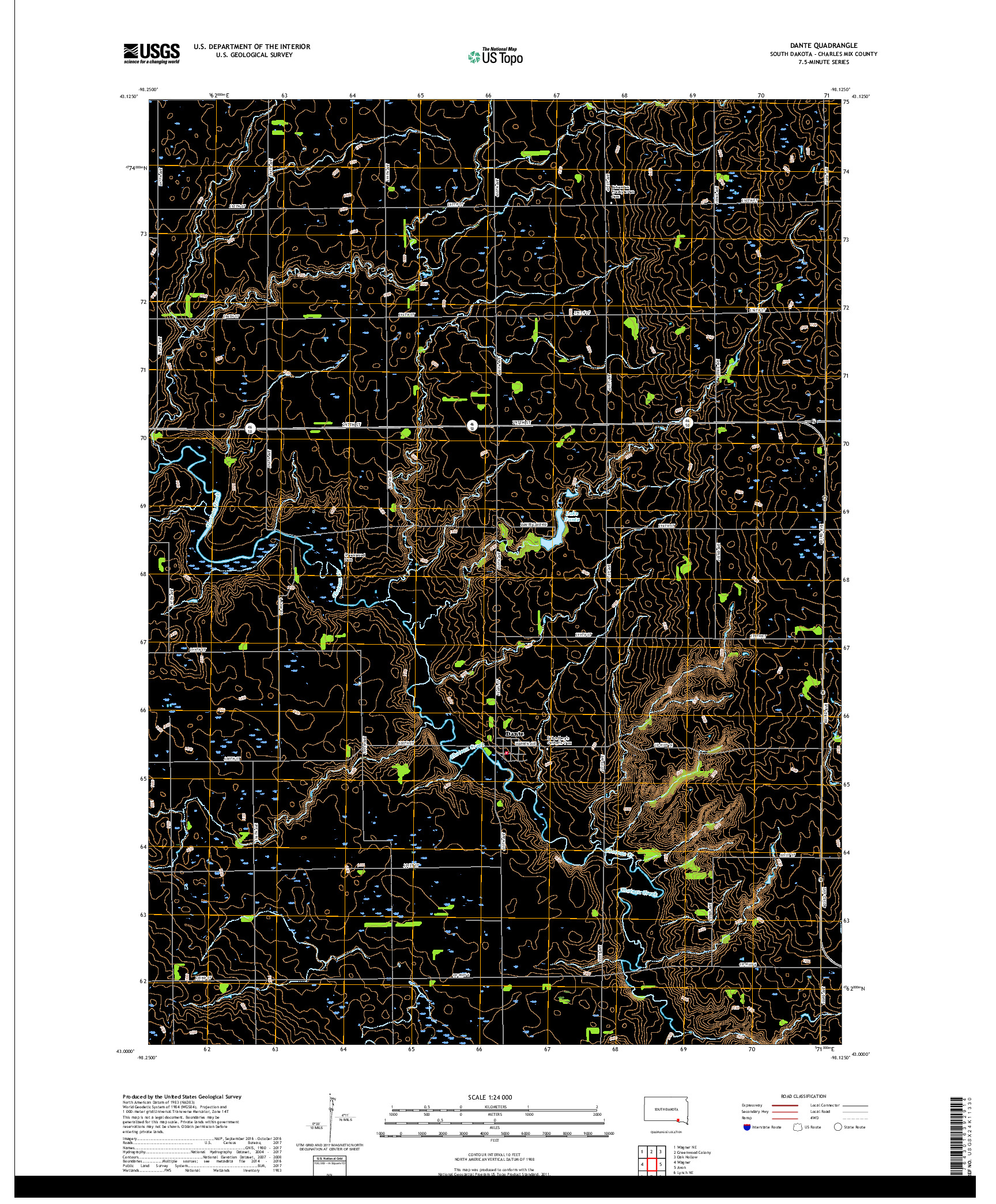 USGS US TOPO 7.5-MINUTE MAP FOR DANTE, SD 2017