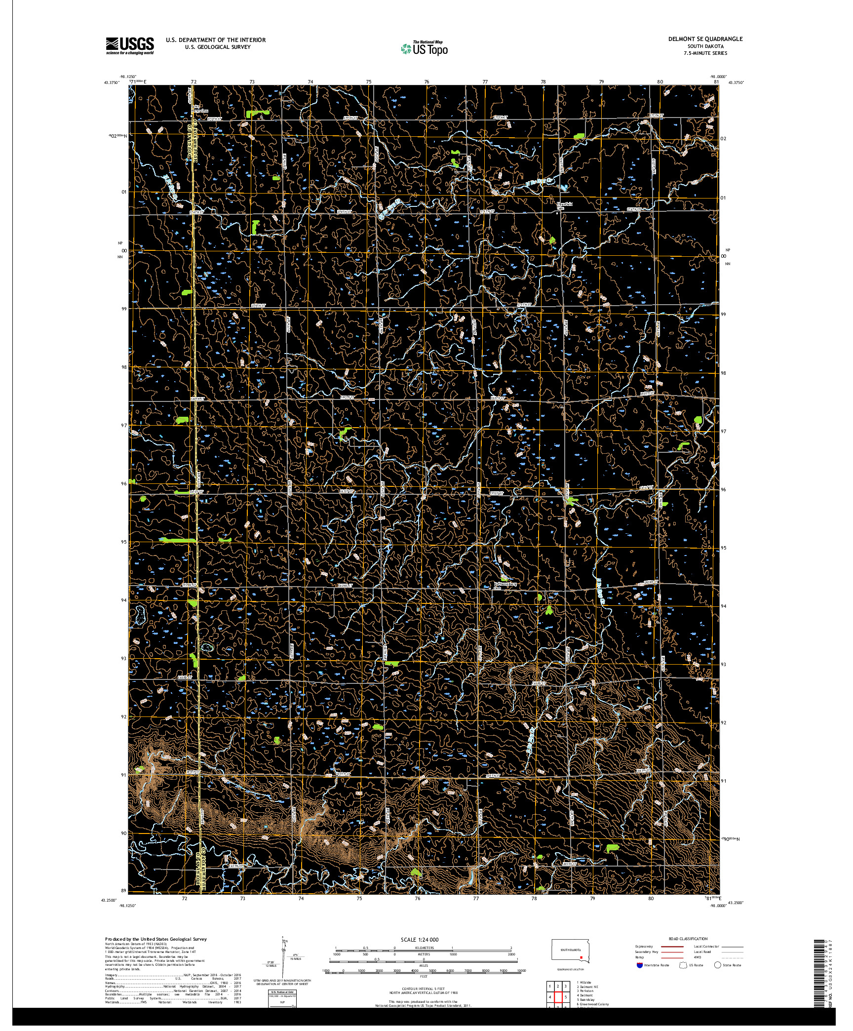 USGS US TOPO 7.5-MINUTE MAP FOR DELMONT SE, SD 2017