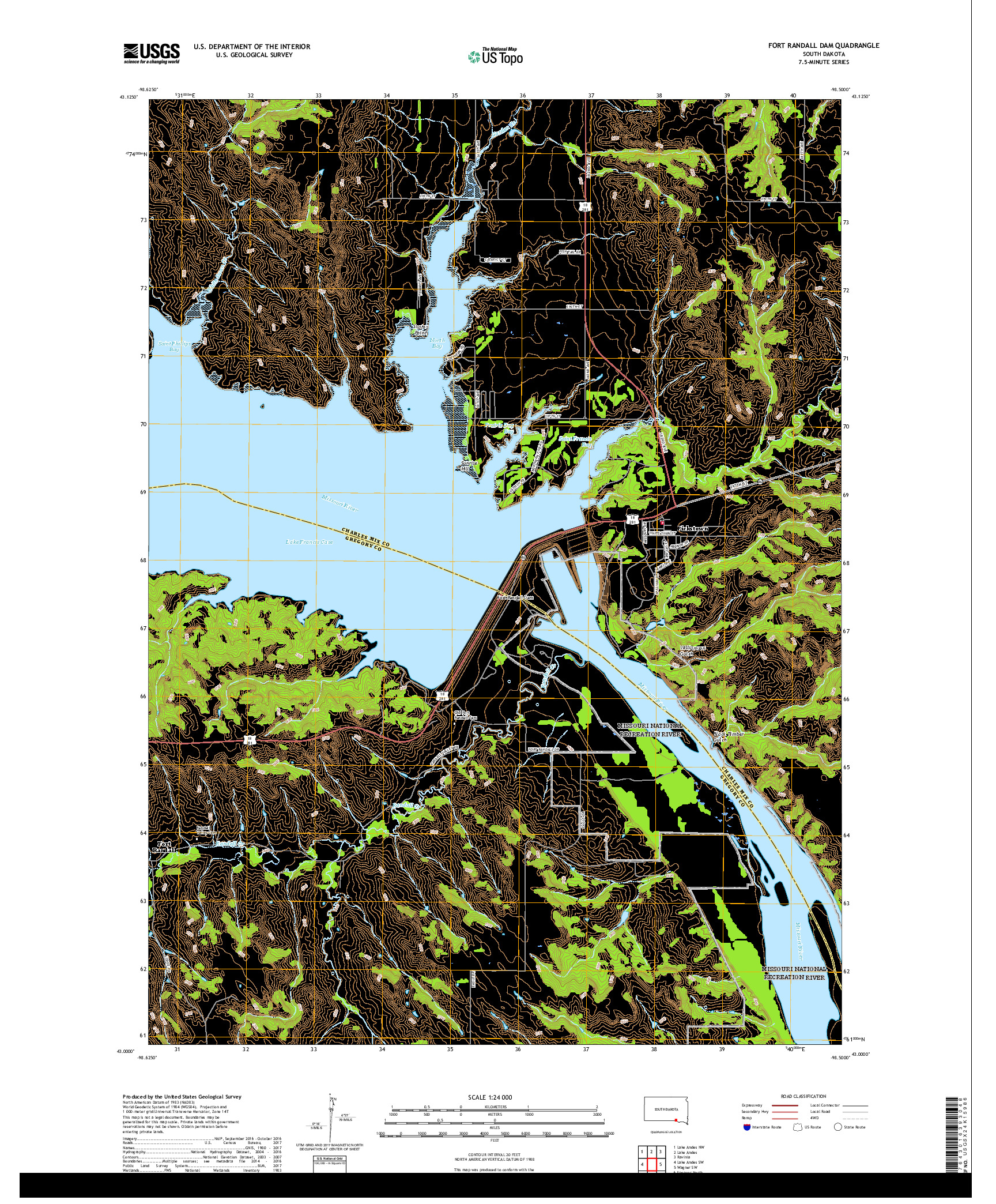 USGS US TOPO 7.5-MINUTE MAP FOR FORT RANDALL DAM, SD 2017