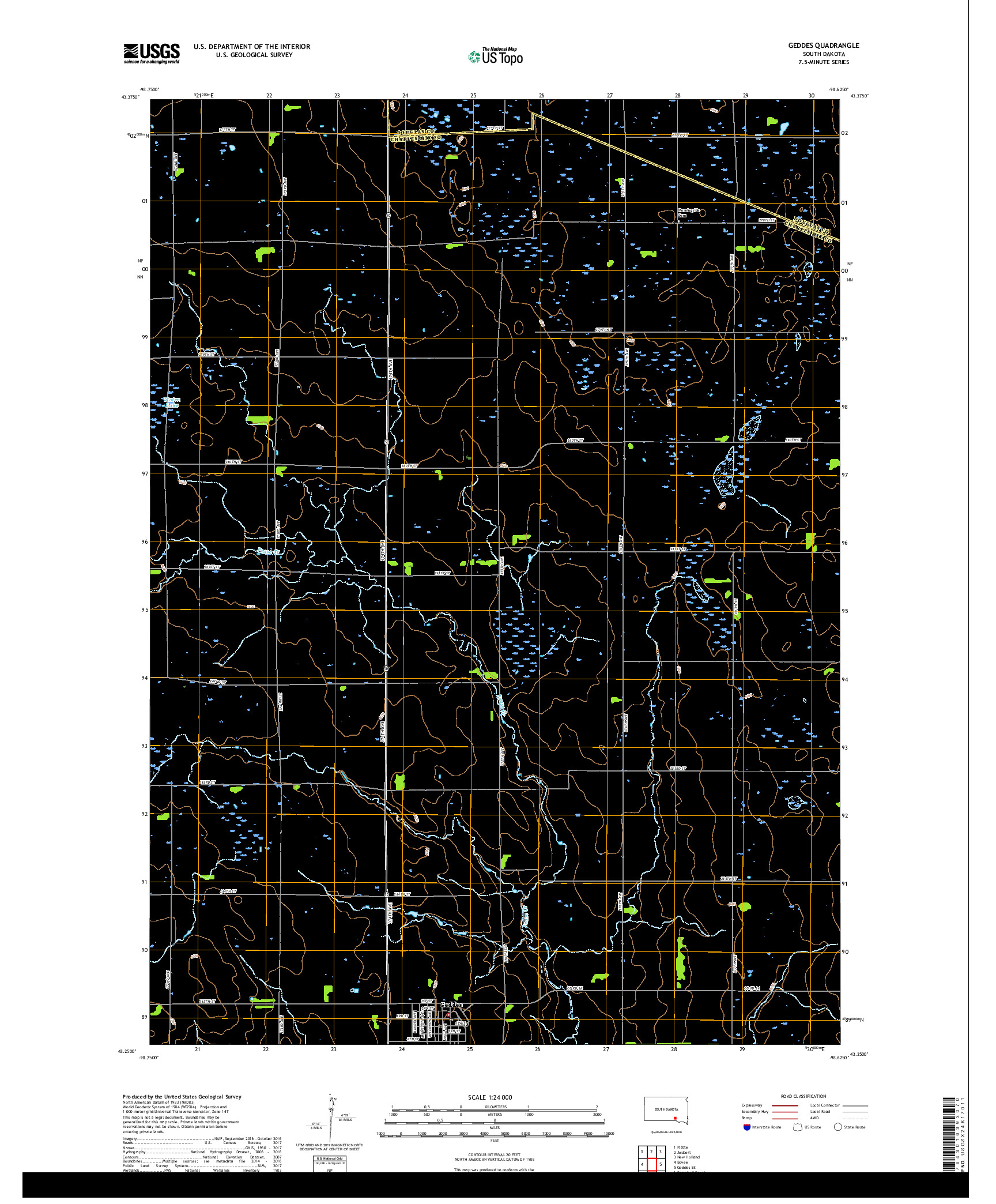 USGS US TOPO 7.5-MINUTE MAP FOR GEDDES, SD 2017