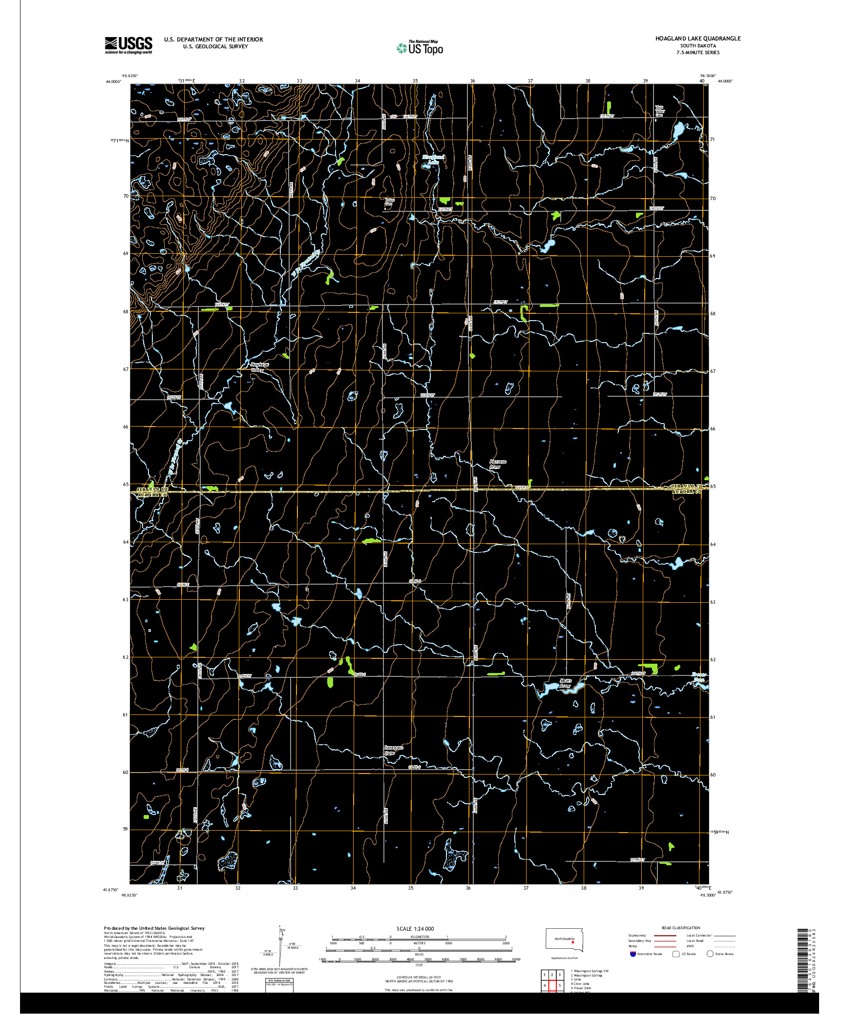 USGS US TOPO 7.5-MINUTE MAP FOR HOAGLAND LAKE, SD 2017