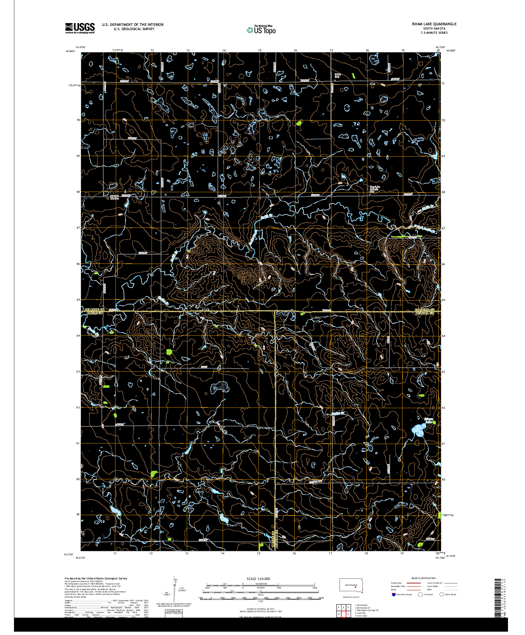 USGS US TOPO 7.5-MINUTE MAP FOR ISHAM LAKE, SD 2017