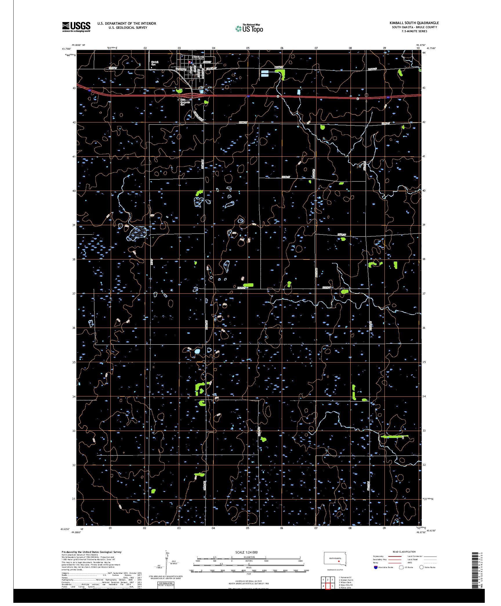 USGS US TOPO 7.5-MINUTE MAP FOR KIMBALL SOUTH, SD 2017