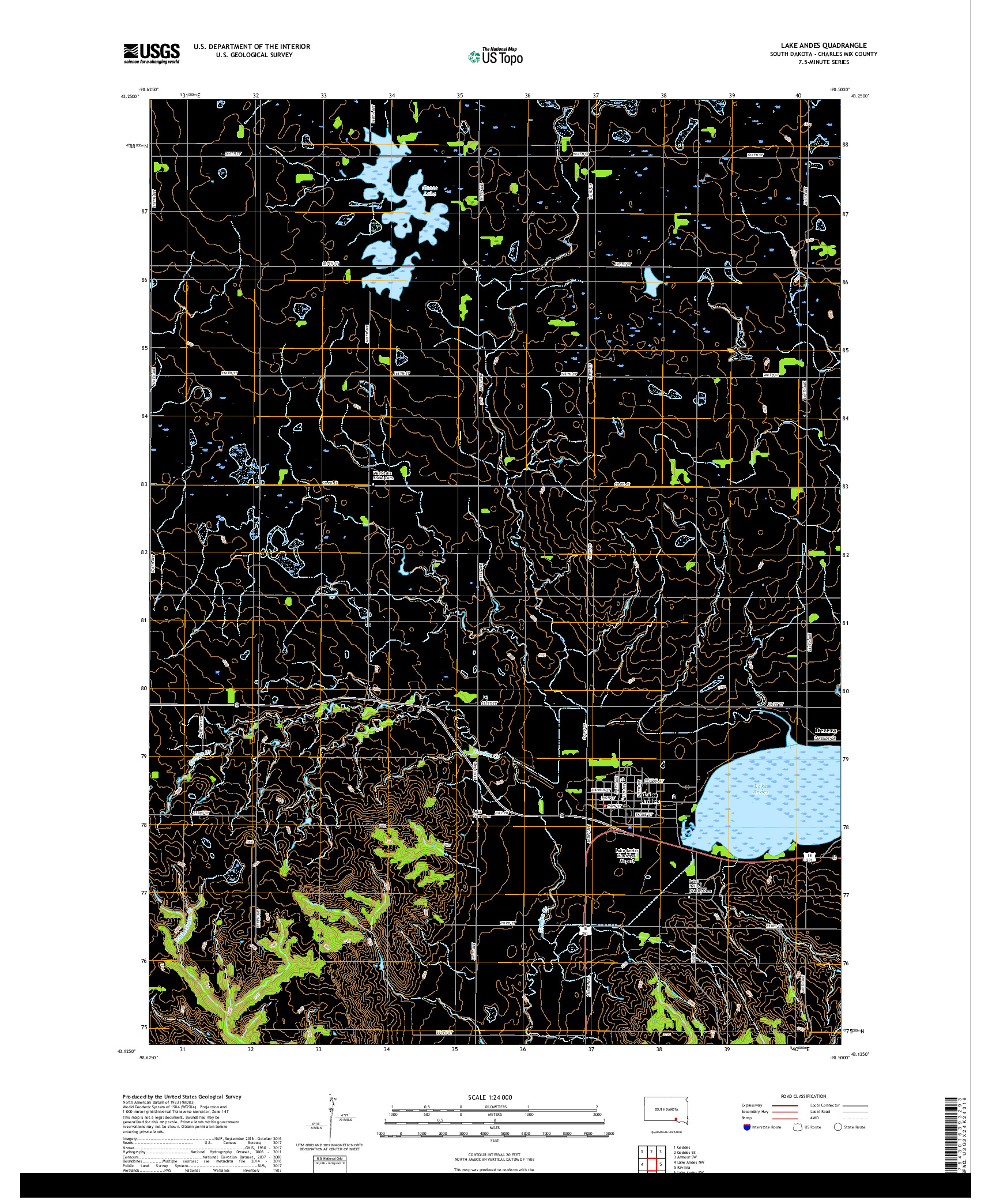 USGS US TOPO 7.5-MINUTE MAP FOR LAKE ANDES, SD 2017