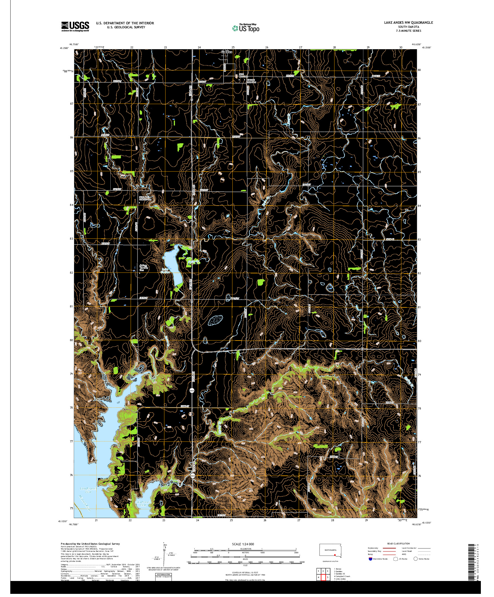 USGS US TOPO 7.5-MINUTE MAP FOR LAKE ANDES NW, SD 2017