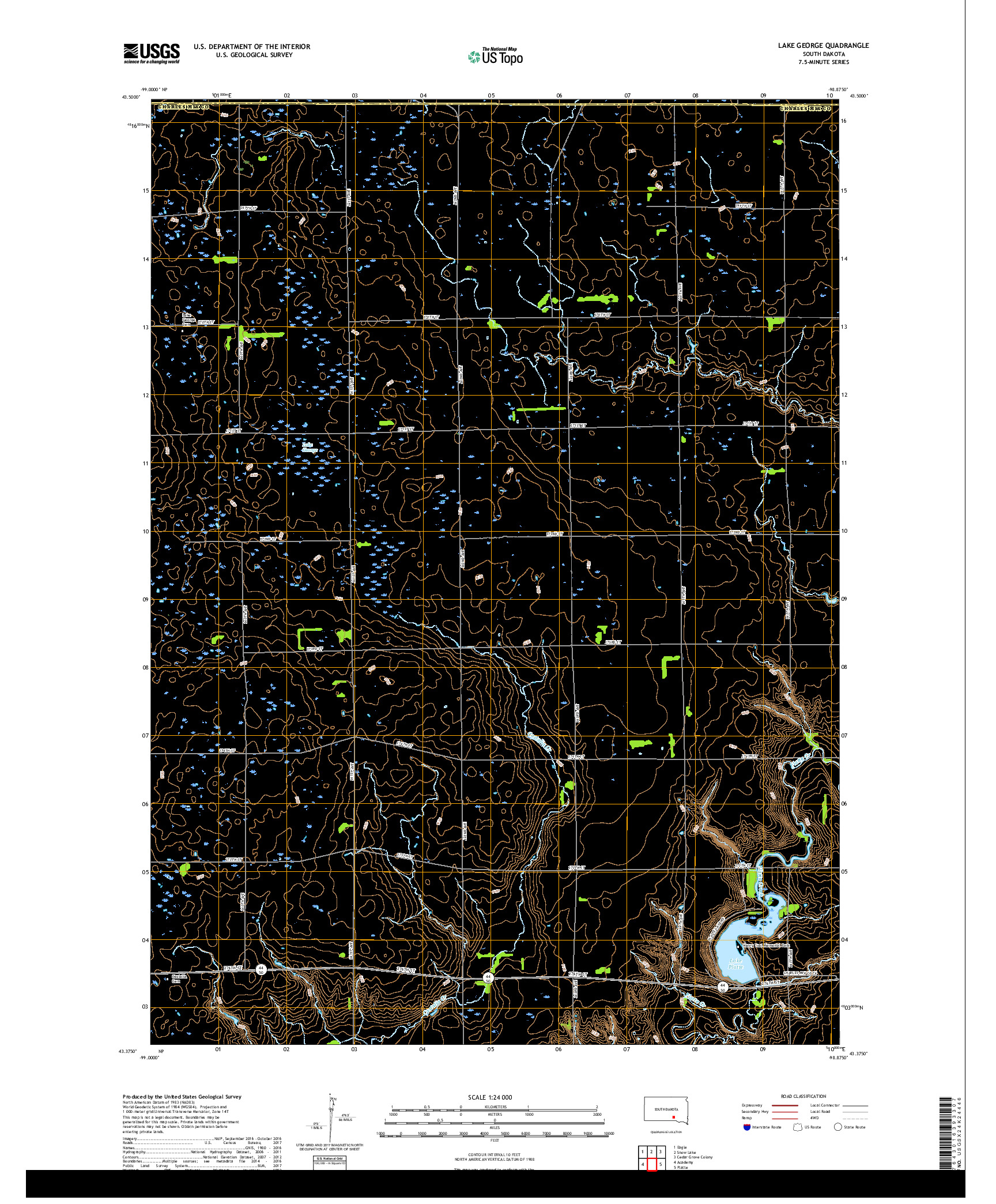 USGS US TOPO 7.5-MINUTE MAP FOR LAKE GEORGE, SD 2017