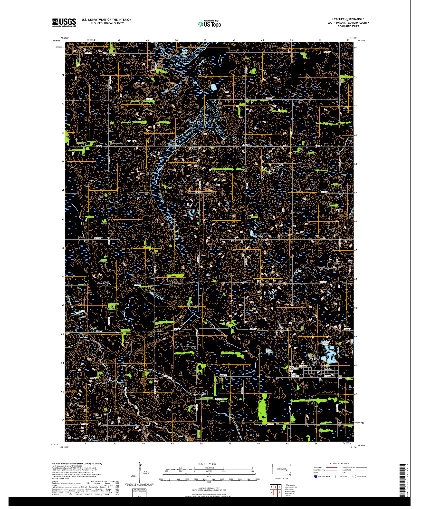 USGS US TOPO 7.5-MINUTE MAP FOR LETCHER, SD 2017