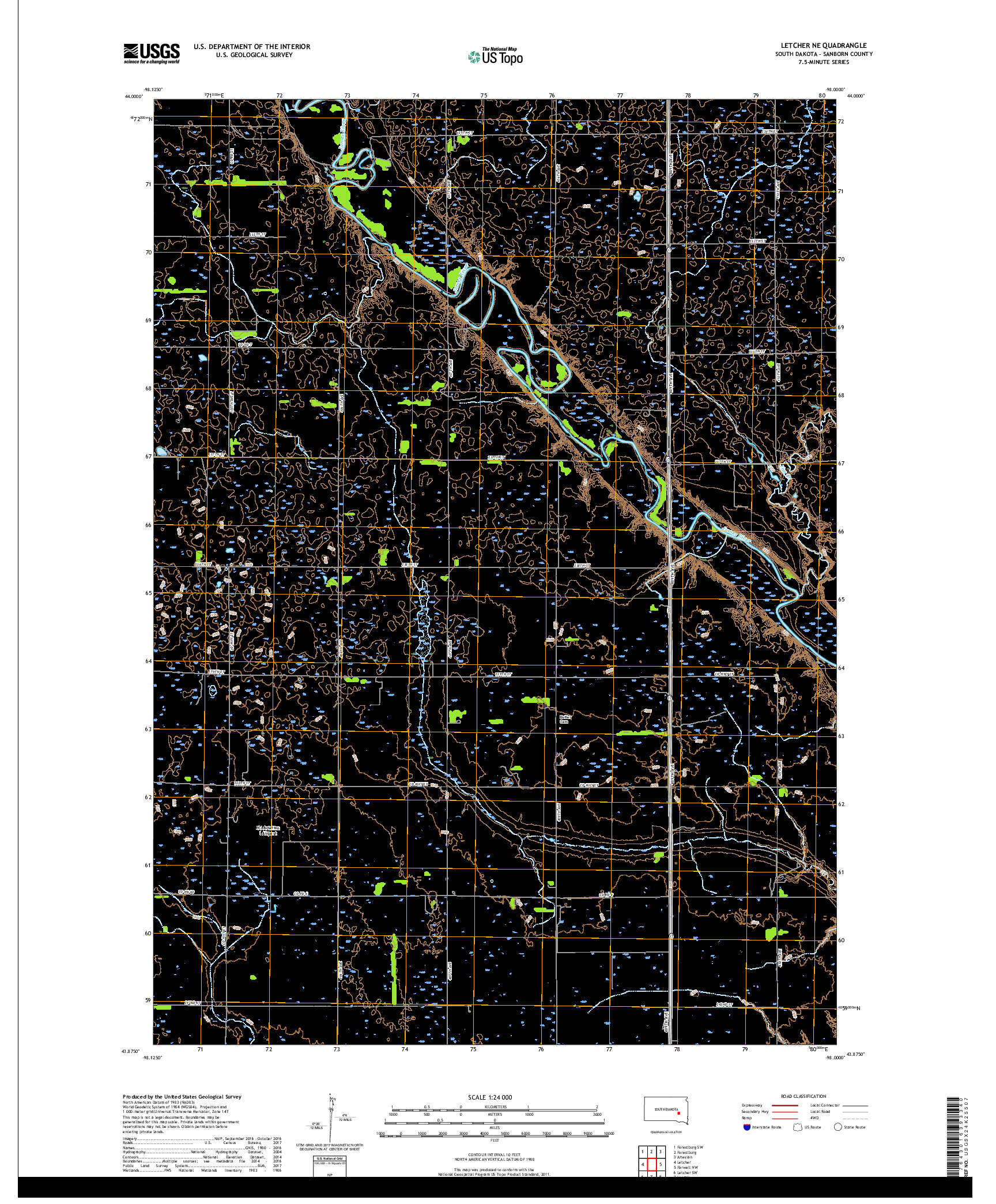 USGS US TOPO 7.5-MINUTE MAP FOR LETCHER NE, SD 2017