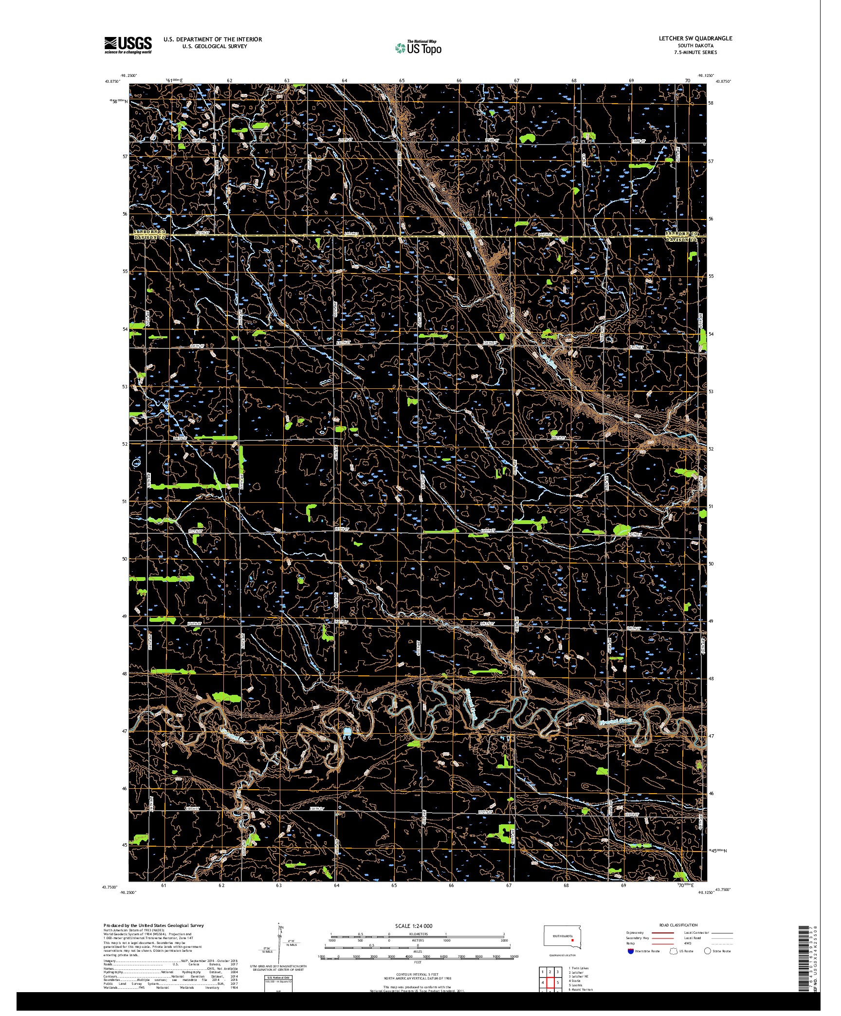 USGS US TOPO 7.5-MINUTE MAP FOR LETCHER SW, SD 2017