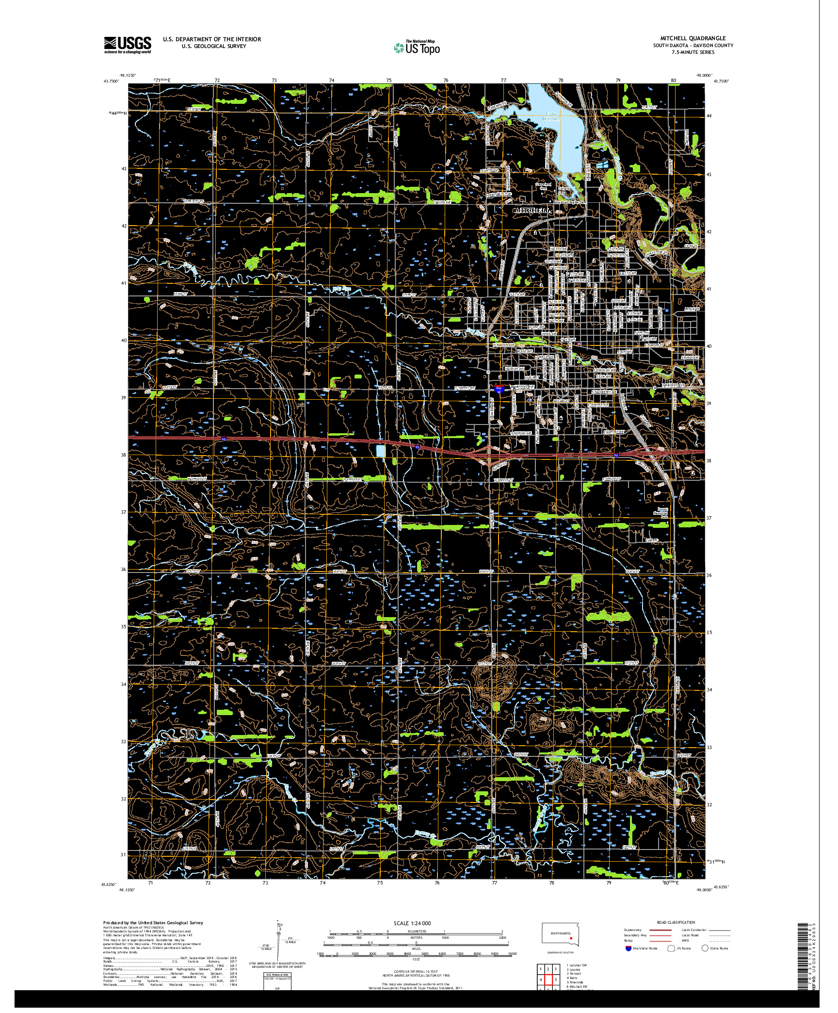 USGS US TOPO 7.5-MINUTE MAP FOR MITCHELL, SD 2017