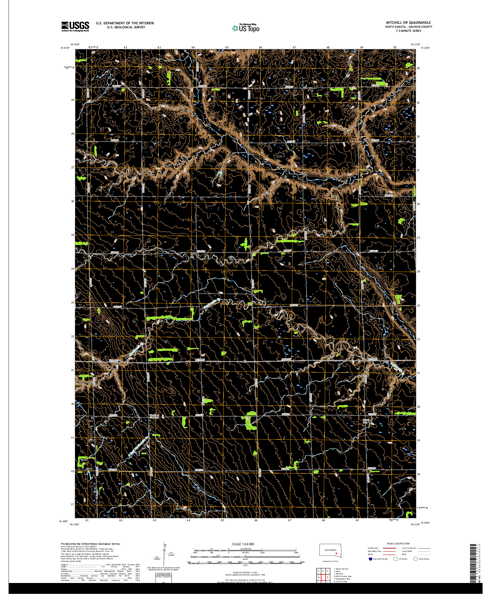 USGS US TOPO 7.5-MINUTE MAP FOR MITCHELL SW, SD 2017