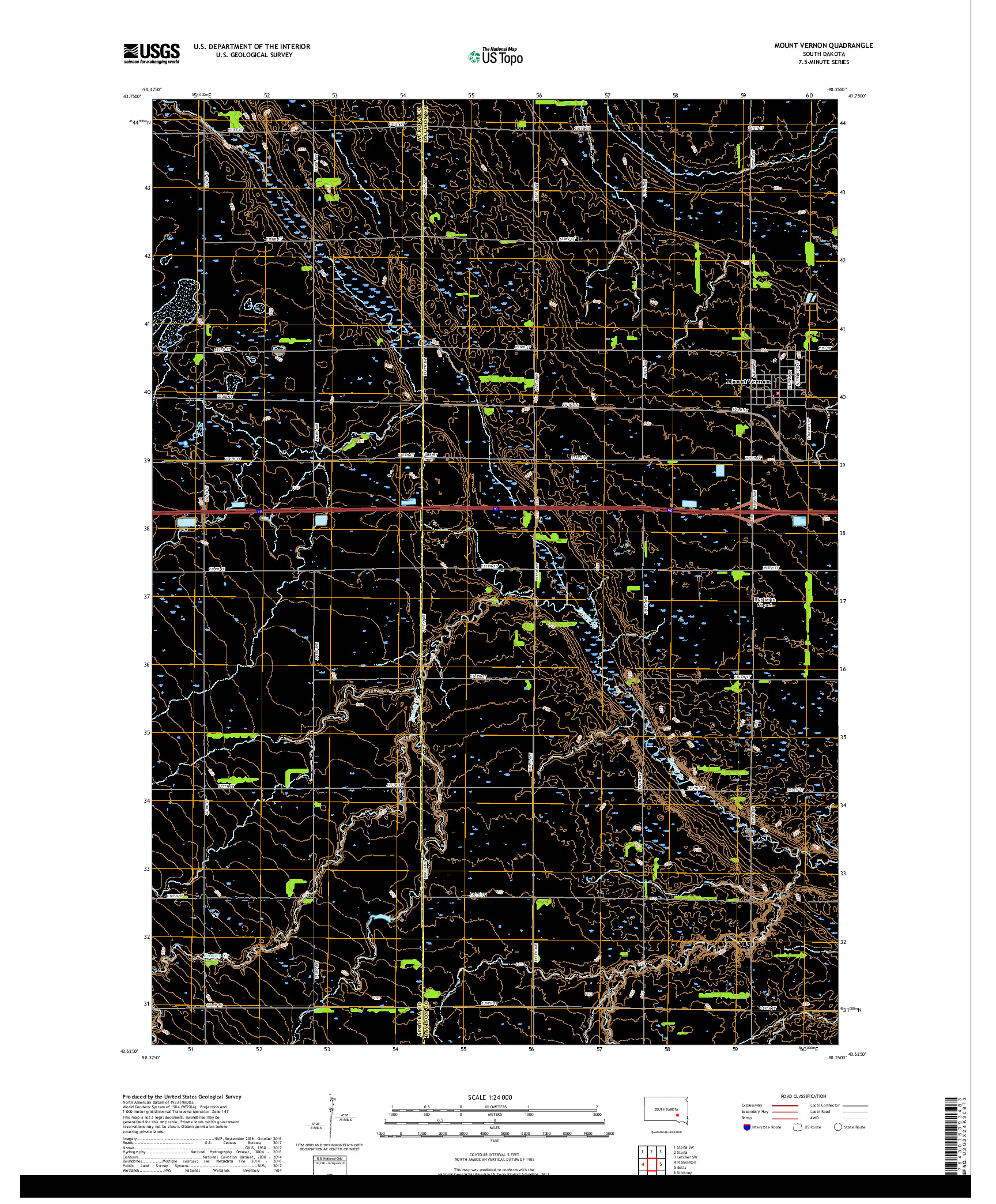 USGS US TOPO 7.5-MINUTE MAP FOR MOUNT VERNON, SD 2017