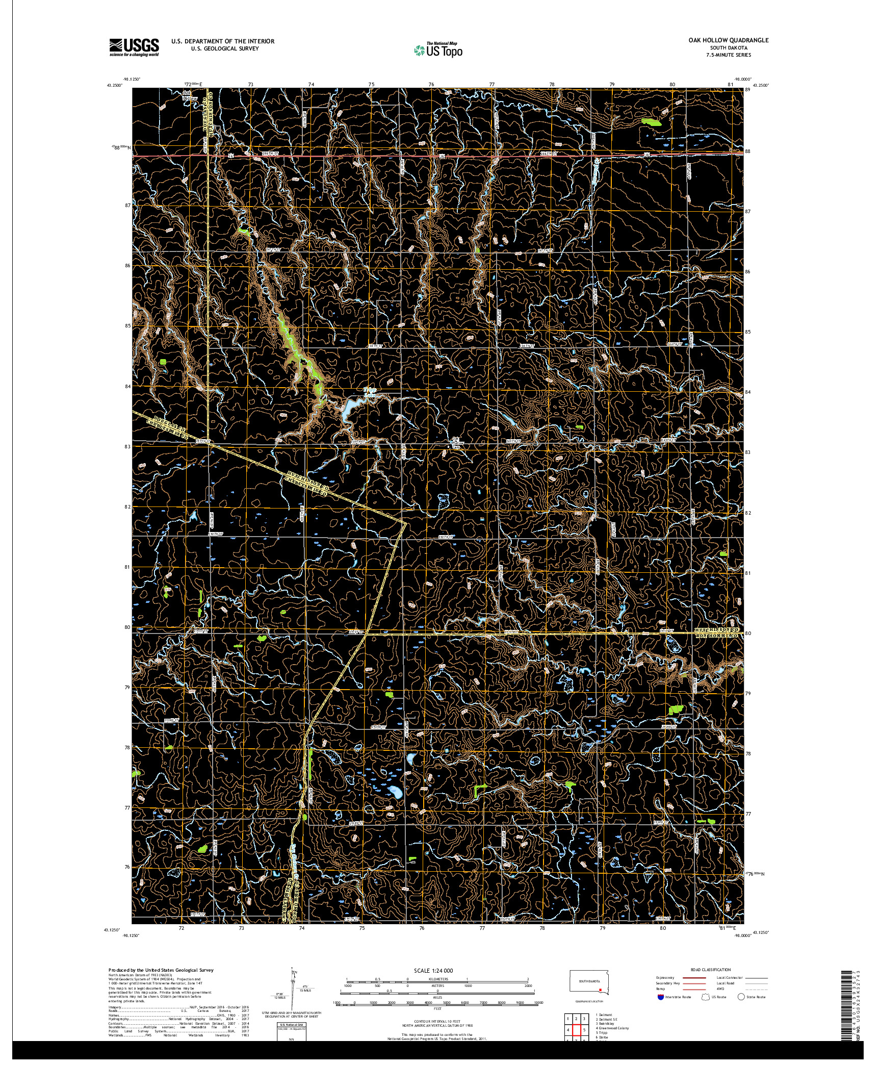 USGS US TOPO 7.5-MINUTE MAP FOR OAK HOLLOW, SD 2017