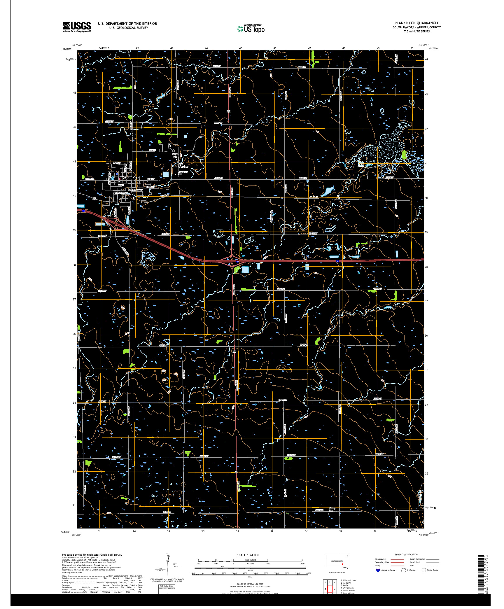 USGS US TOPO 7.5-MINUTE MAP FOR PLANKINTON, SD 2017