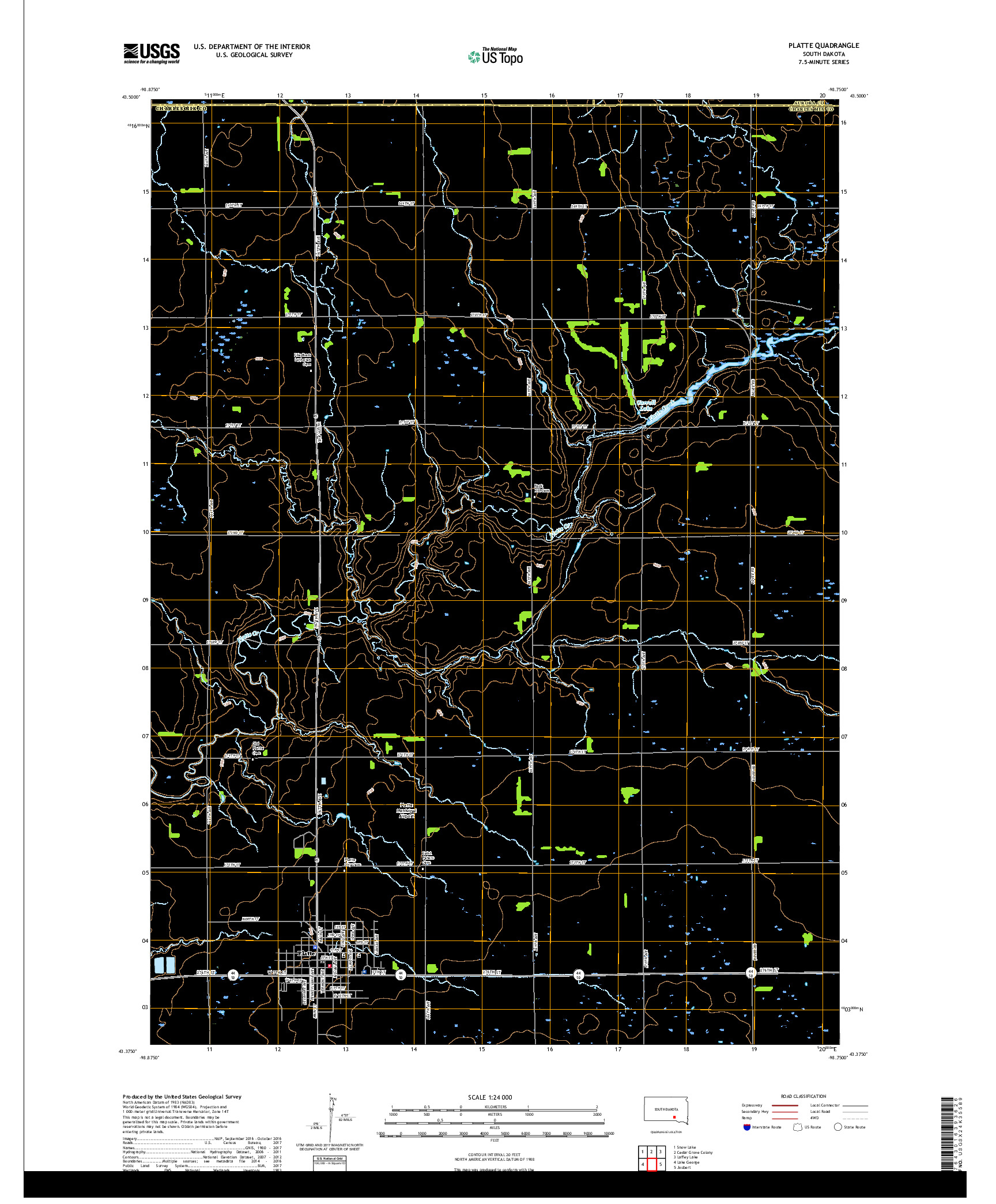 USGS US TOPO 7.5-MINUTE MAP FOR PLATTE, SD 2017