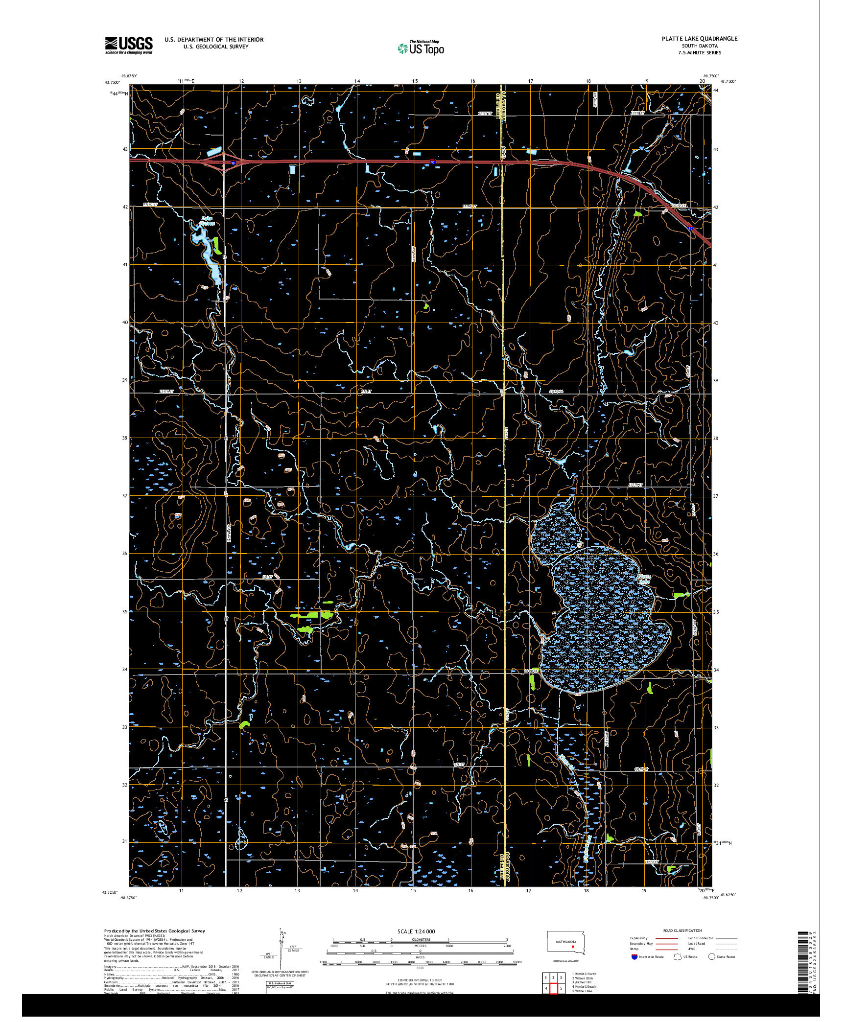 USGS US TOPO 7.5-MINUTE MAP FOR PLATTE LAKE, SD 2017