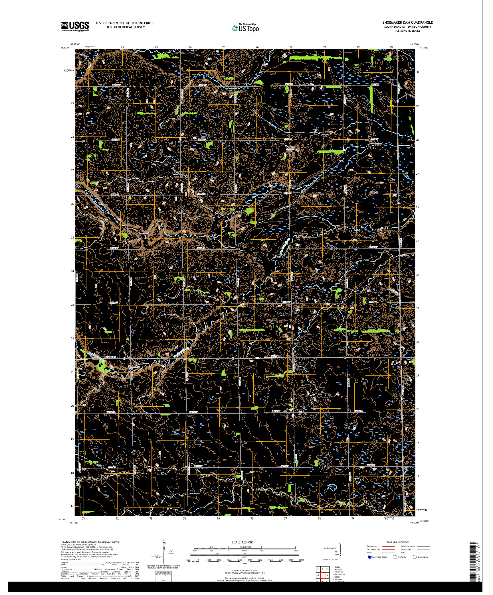 USGS US TOPO 7.5-MINUTE MAP FOR SHOEMAKER DAM, SD 2017