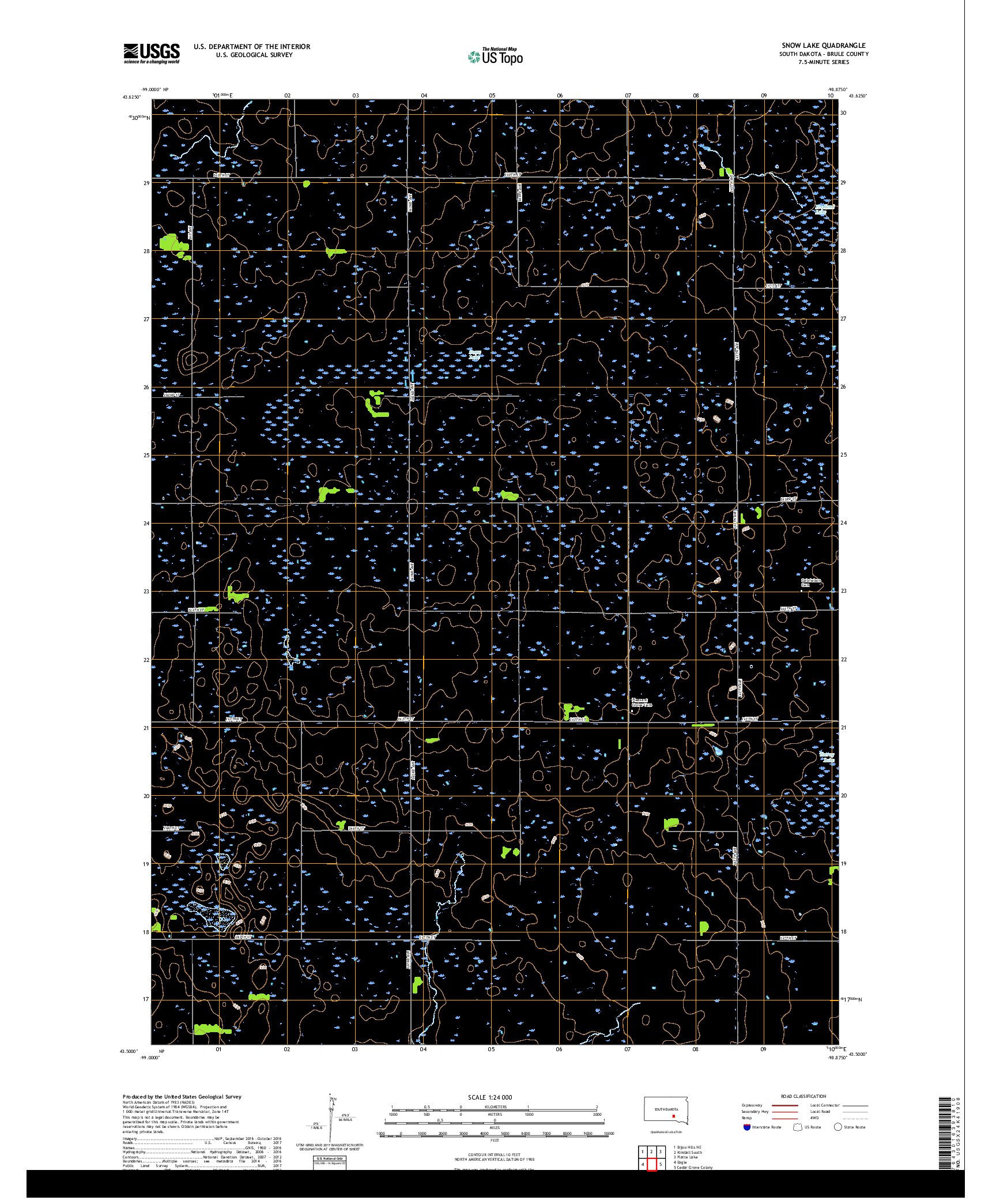 USGS US TOPO 7.5-MINUTE MAP FOR SNOW LAKE, SD 2017