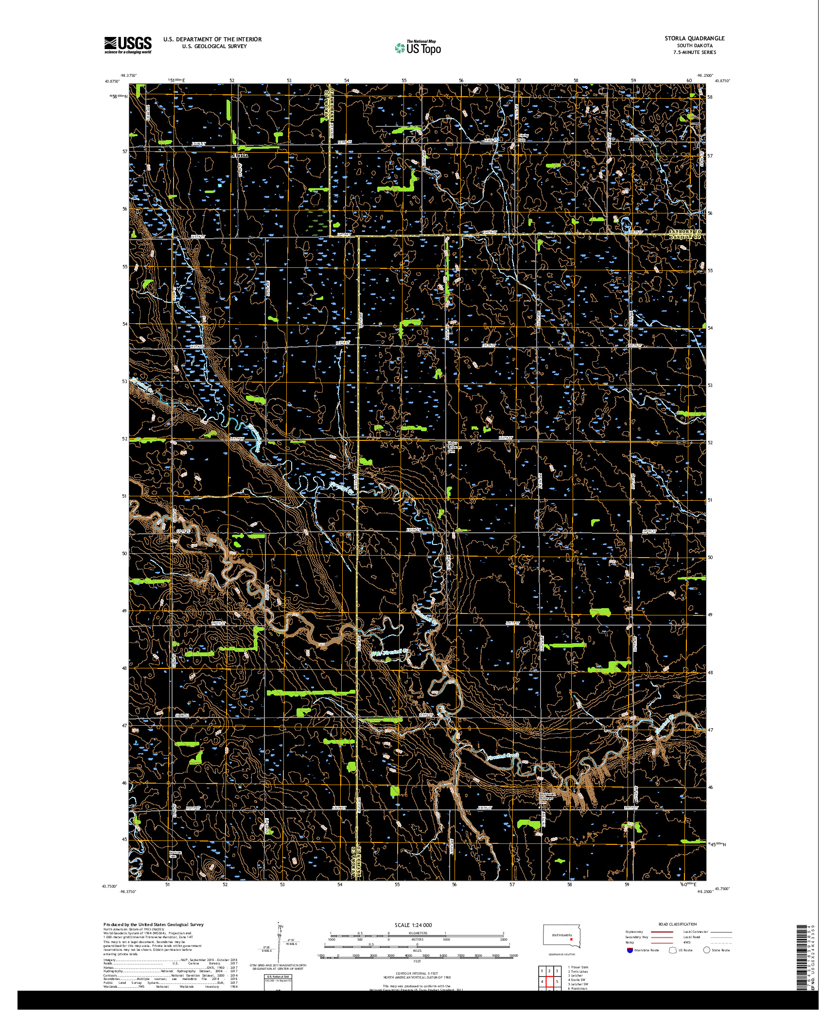 USGS US TOPO 7.5-MINUTE MAP FOR STORLA, SD 2017