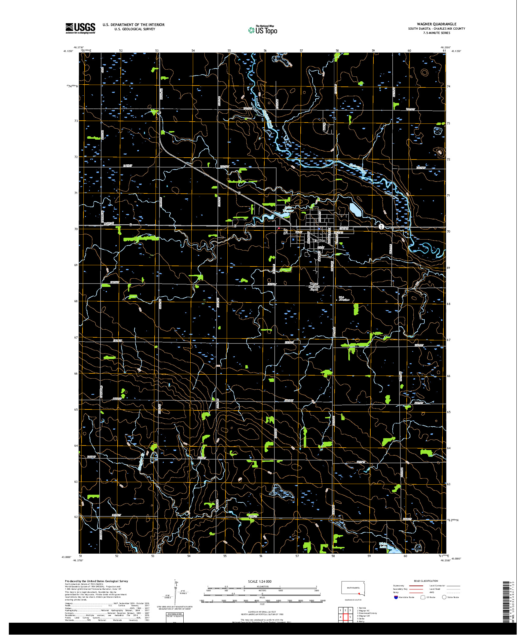 USGS US TOPO 7.5-MINUTE MAP FOR WAGNER, SD 2017