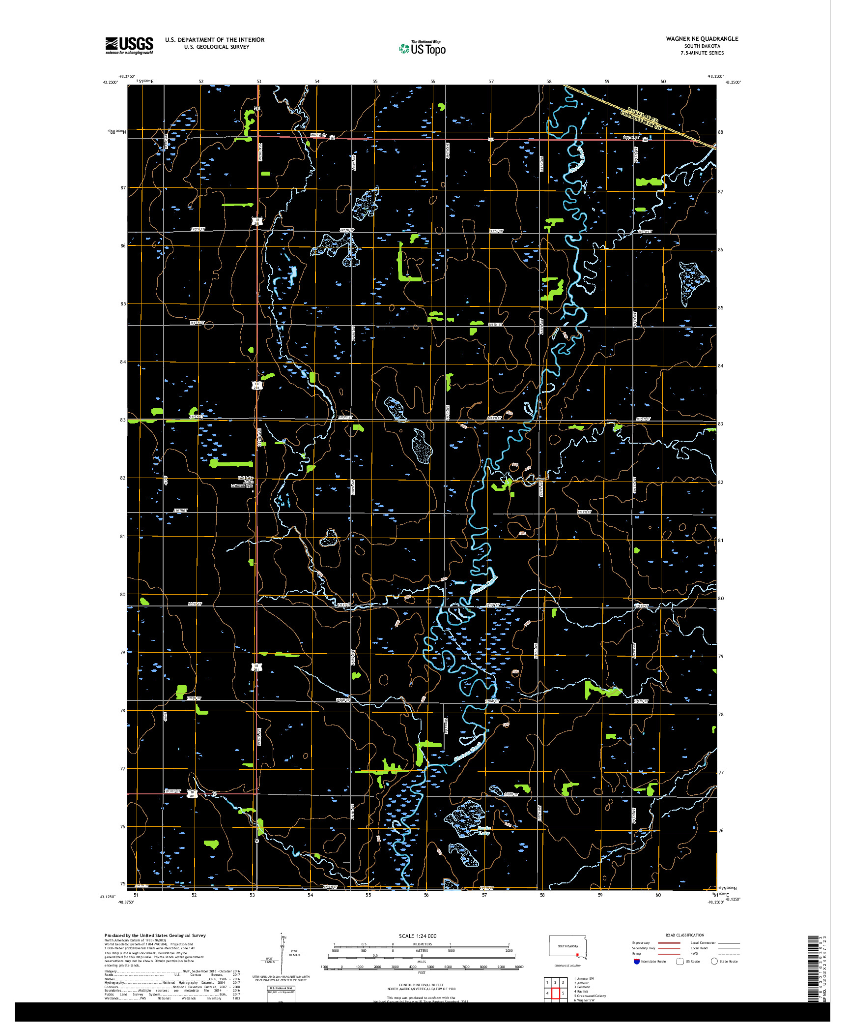 USGS US TOPO 7.5-MINUTE MAP FOR WAGNER NE, SD 2017