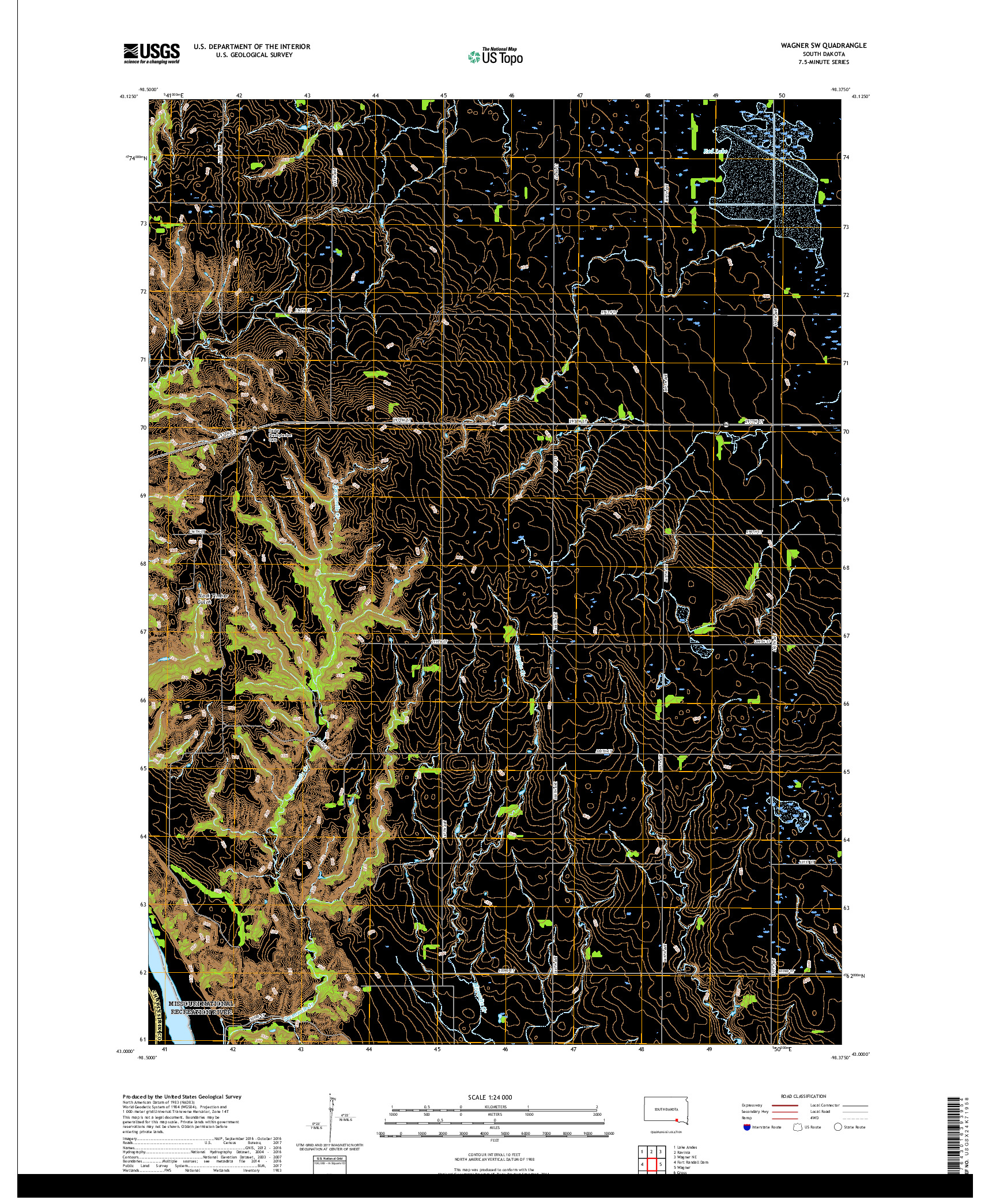 USGS US TOPO 7.5-MINUTE MAP FOR WAGNER SW, SD 2017