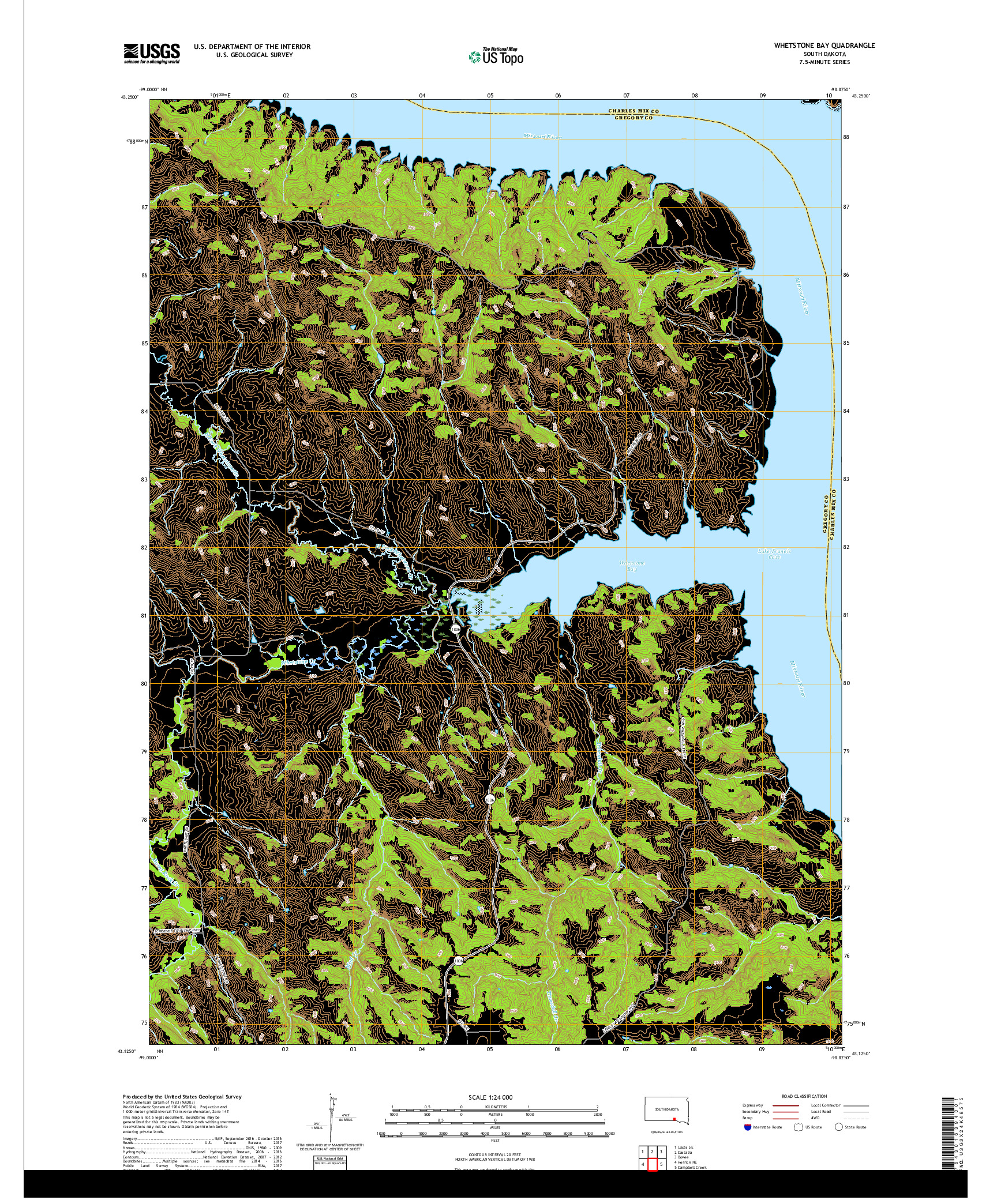 USGS US TOPO 7.5-MINUTE MAP FOR WHETSTONE BAY, SD 2017