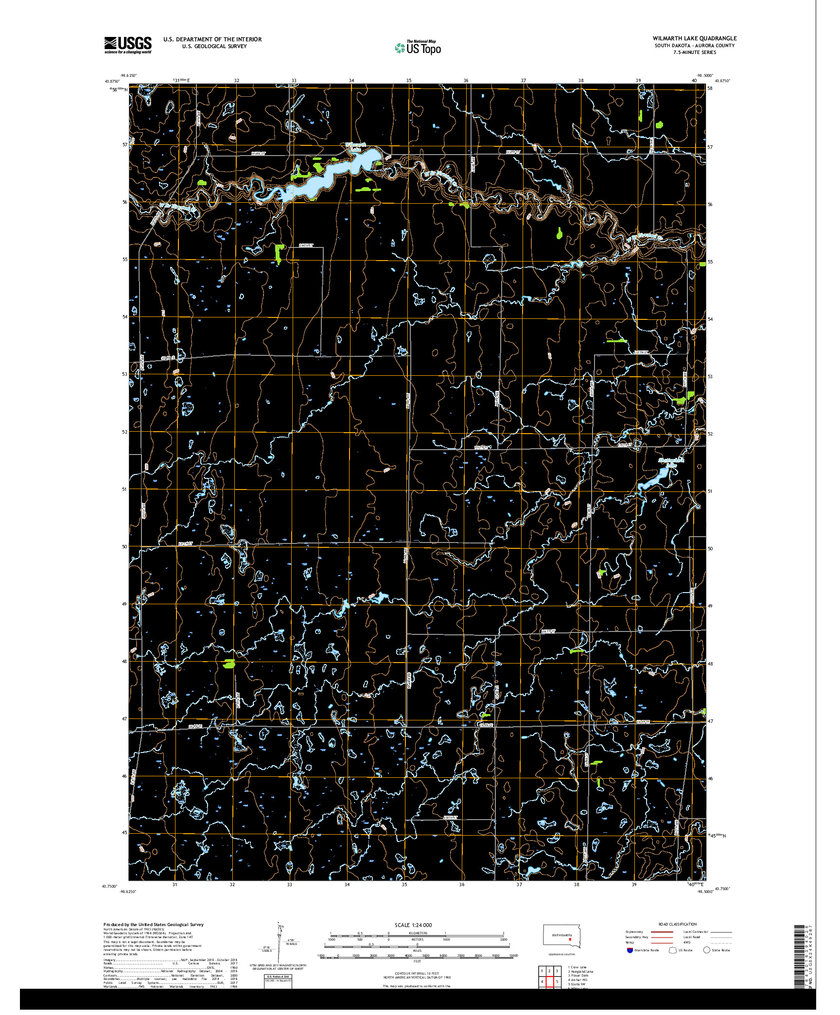 USGS US TOPO 7.5-MINUTE MAP FOR WILMARTH LAKE, SD 2017