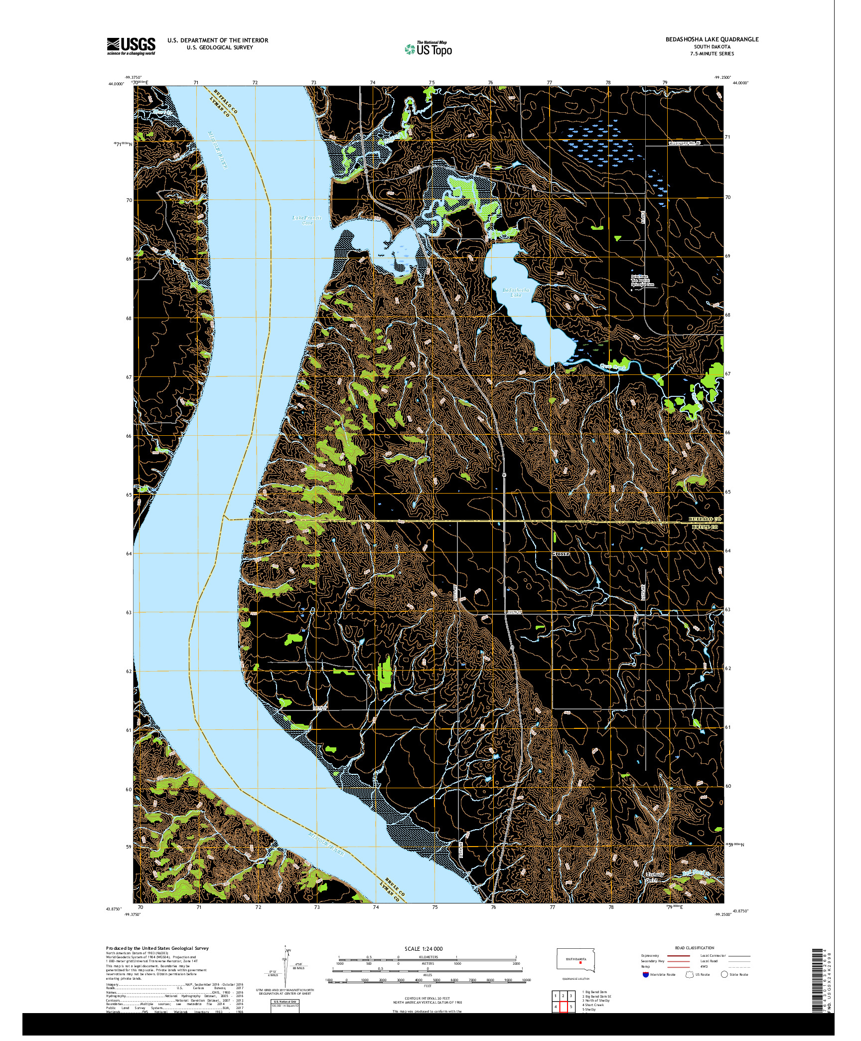 USGS US TOPO 7.5-MINUTE MAP FOR BEDASHOSHA LAKE, SD 2017