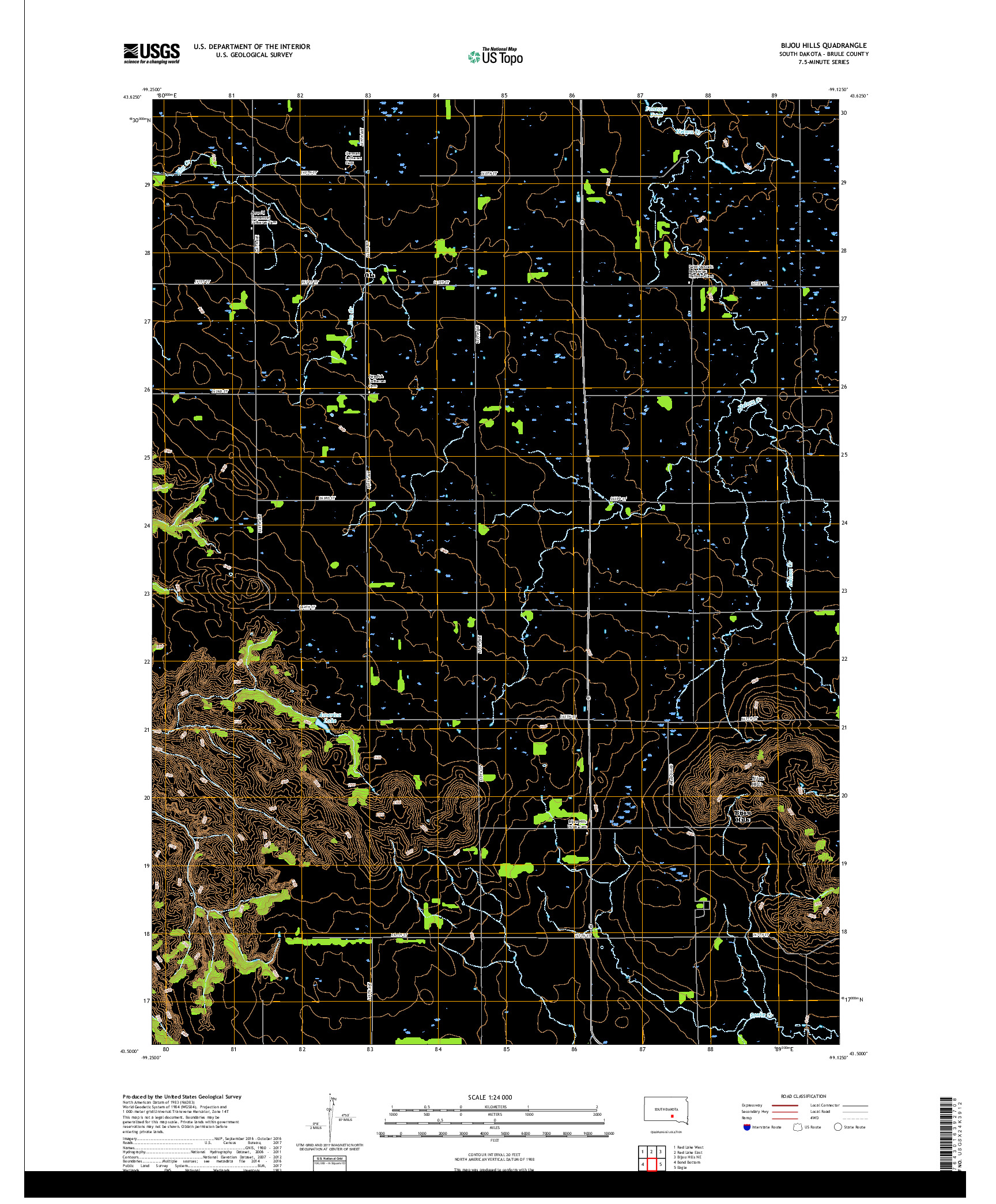 USGS US TOPO 7.5-MINUTE MAP FOR BIJOU HILLS, SD 2017