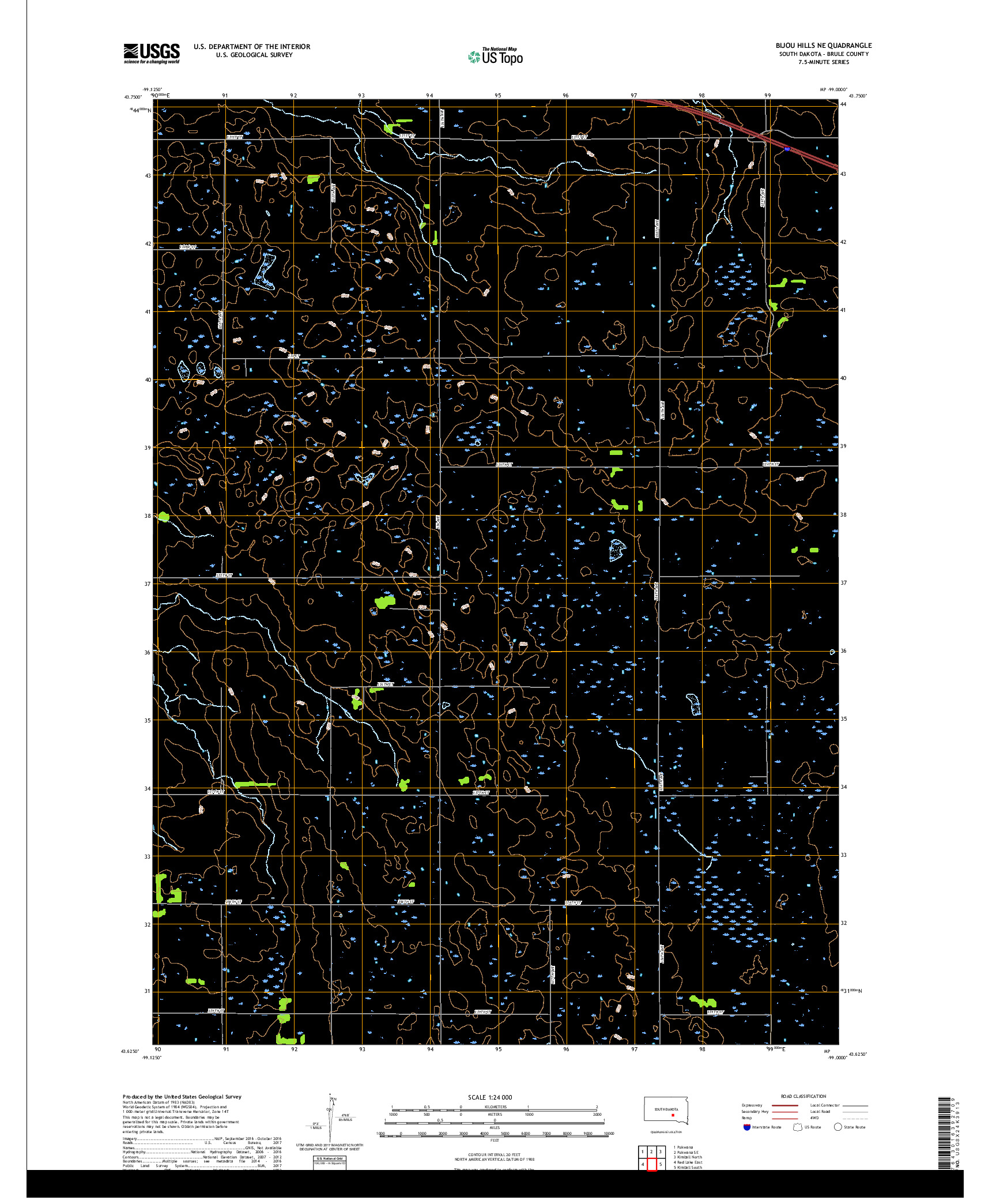 USGS US TOPO 7.5-MINUTE MAP FOR BIJOU HILLS NE, SD 2017