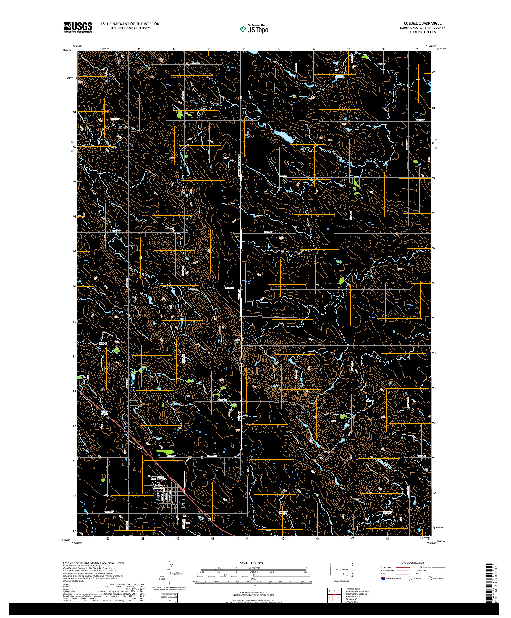 USGS US TOPO 7.5-MINUTE MAP FOR COLOME, SD 2017