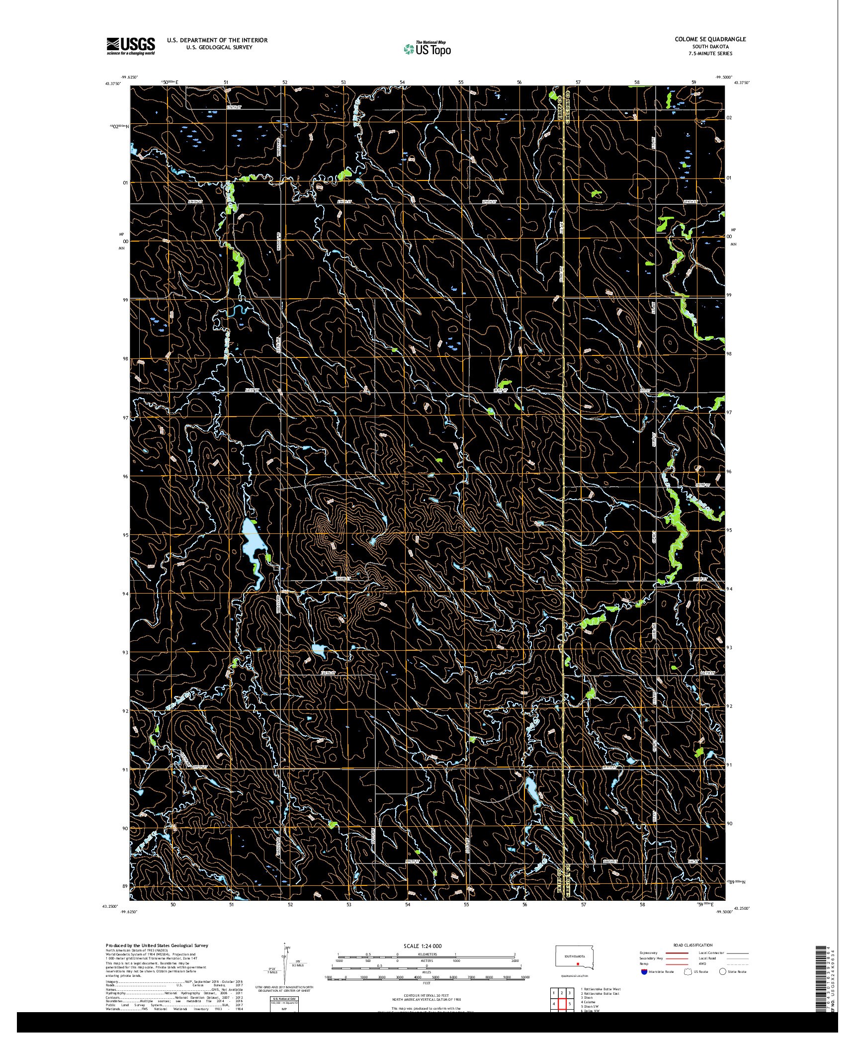 USGS US TOPO 7.5-MINUTE MAP FOR COLOME SE, SD 2017