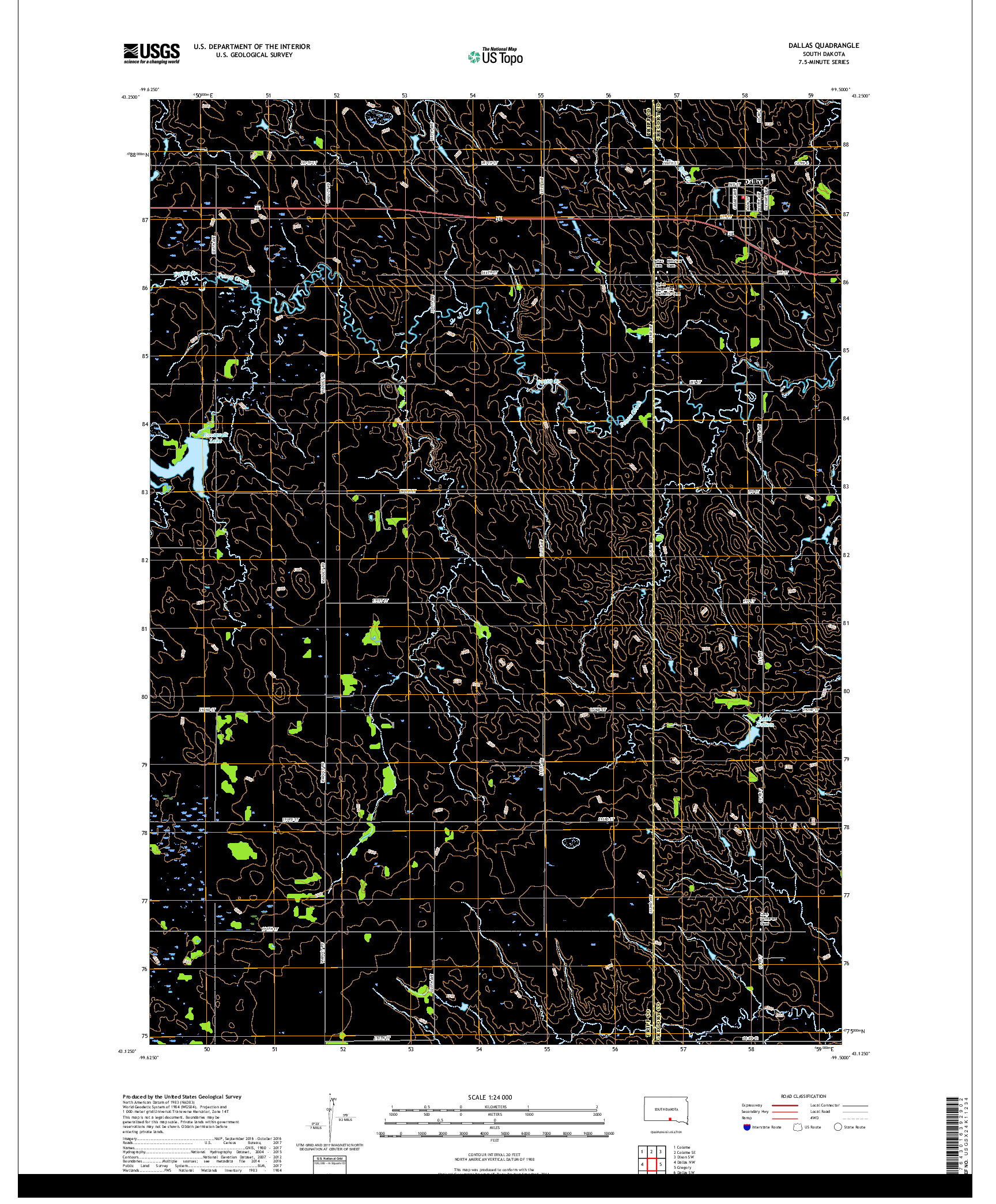 USGS US TOPO 7.5-MINUTE MAP FOR DALLAS, SD 2017
