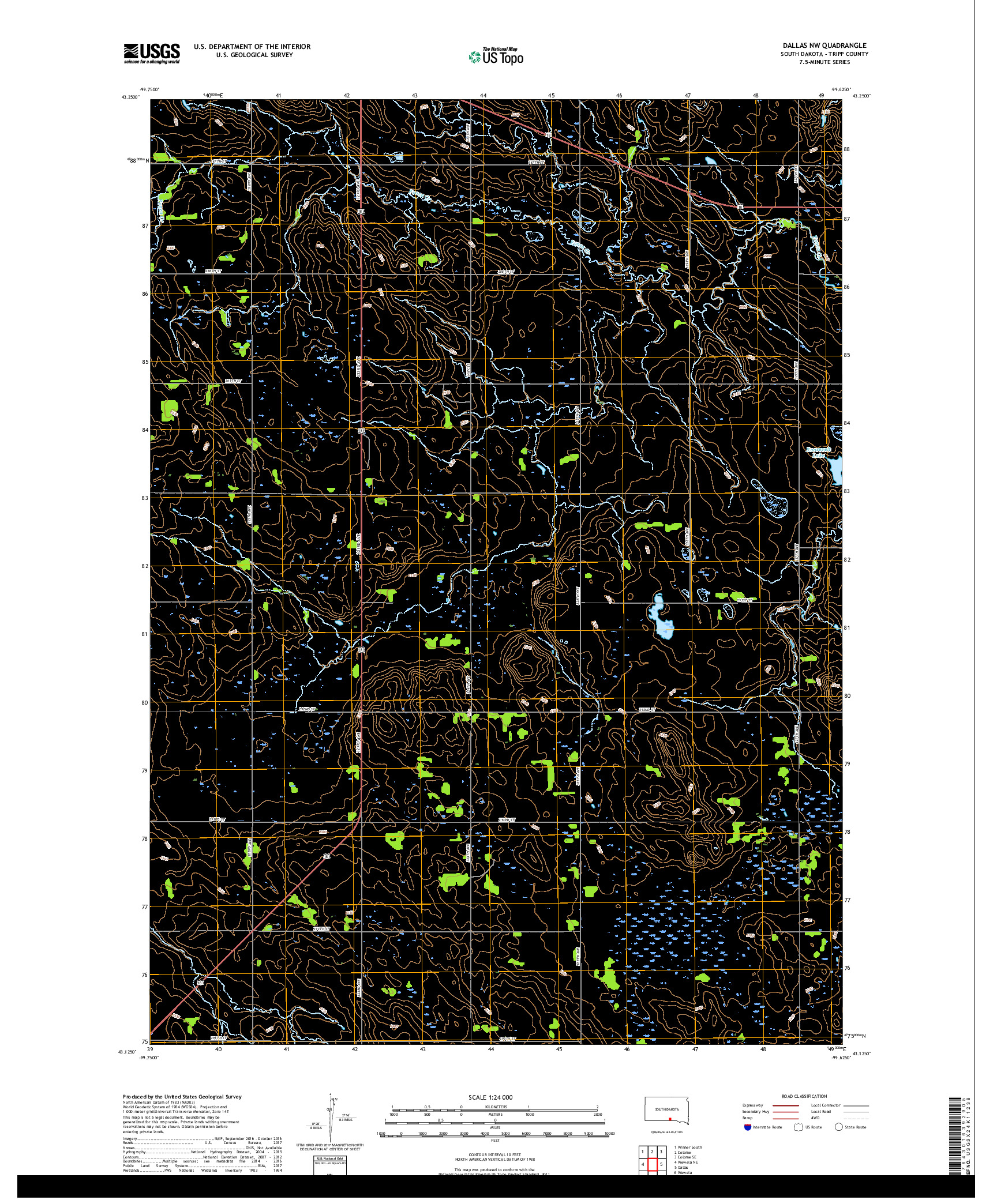 USGS US TOPO 7.5-MINUTE MAP FOR DALLAS NW, SD 2017