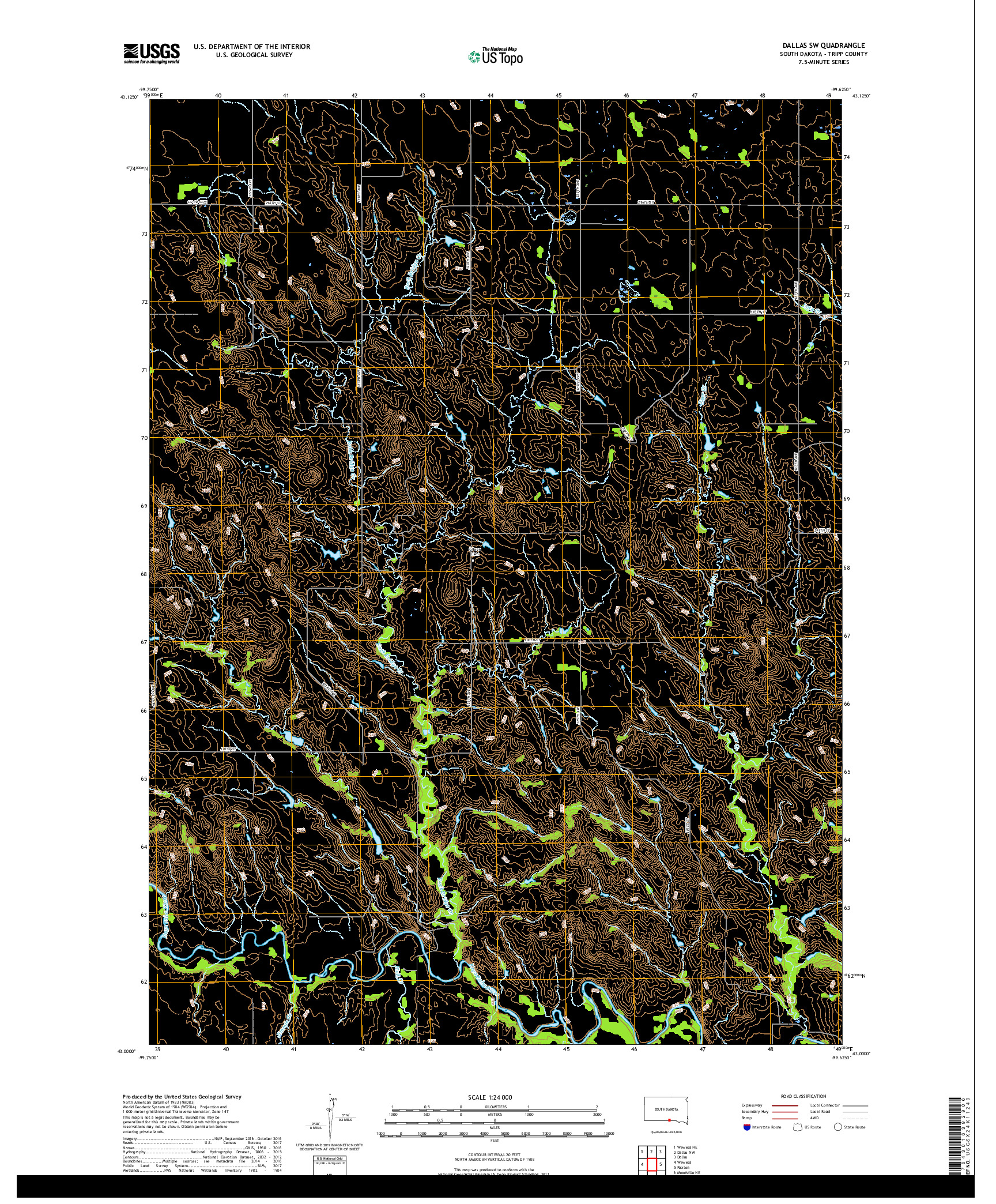 USGS US TOPO 7.5-MINUTE MAP FOR DALLAS SW, SD 2017