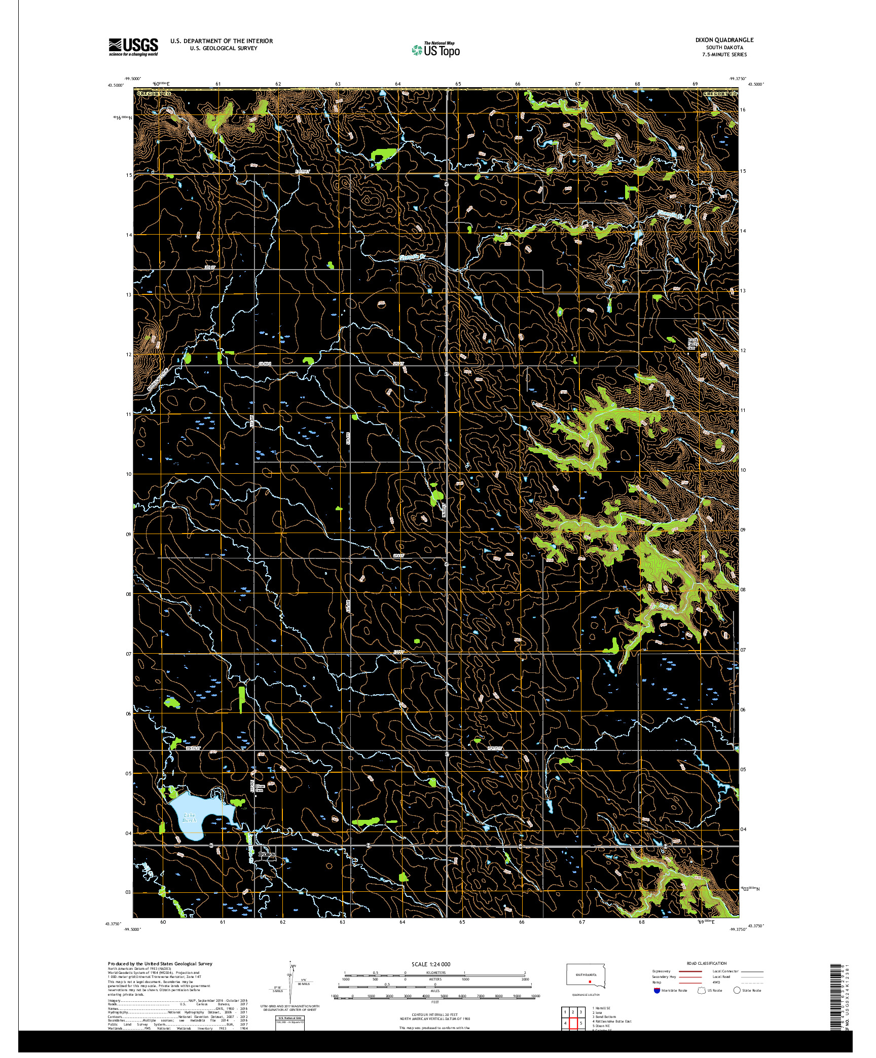 USGS US TOPO 7.5-MINUTE MAP FOR DIXON, SD 2017