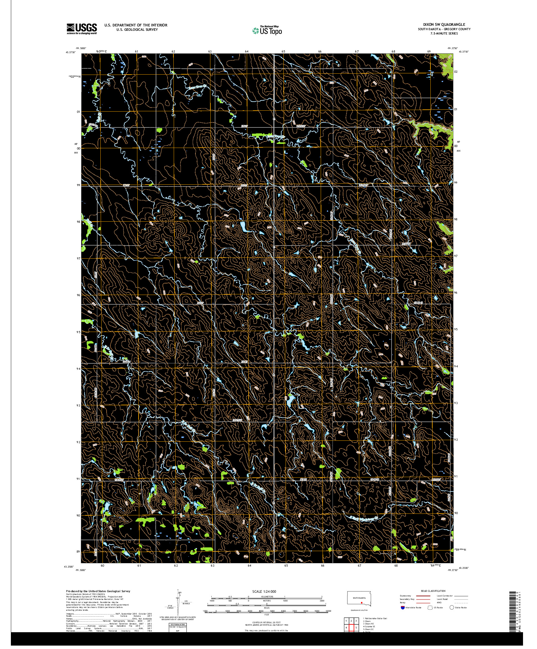 USGS US TOPO 7.5-MINUTE MAP FOR DIXON SW, SD 2017