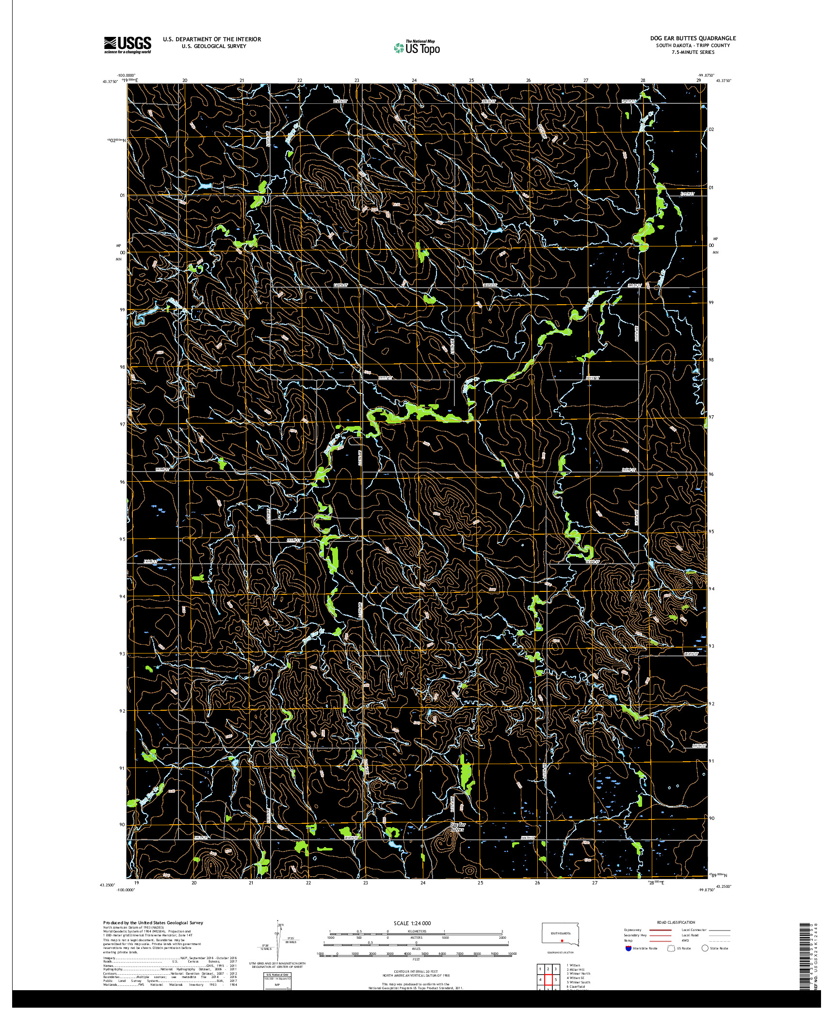 USGS US TOPO 7.5-MINUTE MAP FOR DOG EAR BUTTES, SD 2017