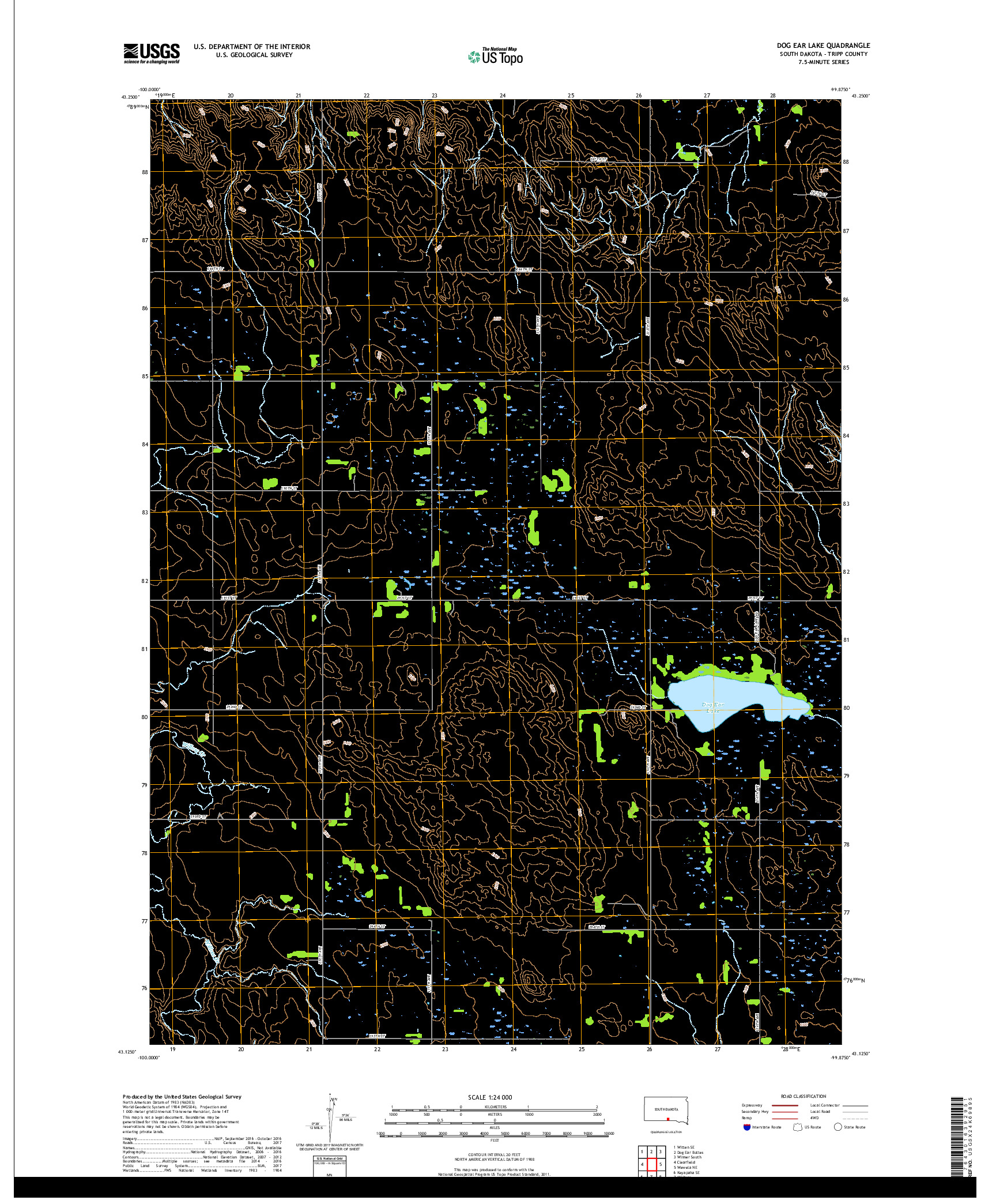 USGS US TOPO 7.5-MINUTE MAP FOR DOG EAR LAKE, SD 2017