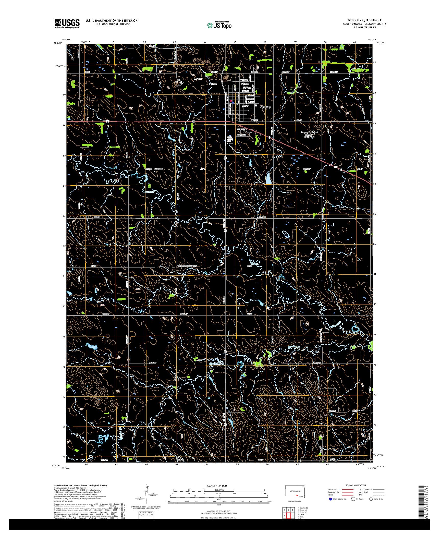 USGS US TOPO 7.5-MINUTE MAP FOR GREGORY, SD 2017