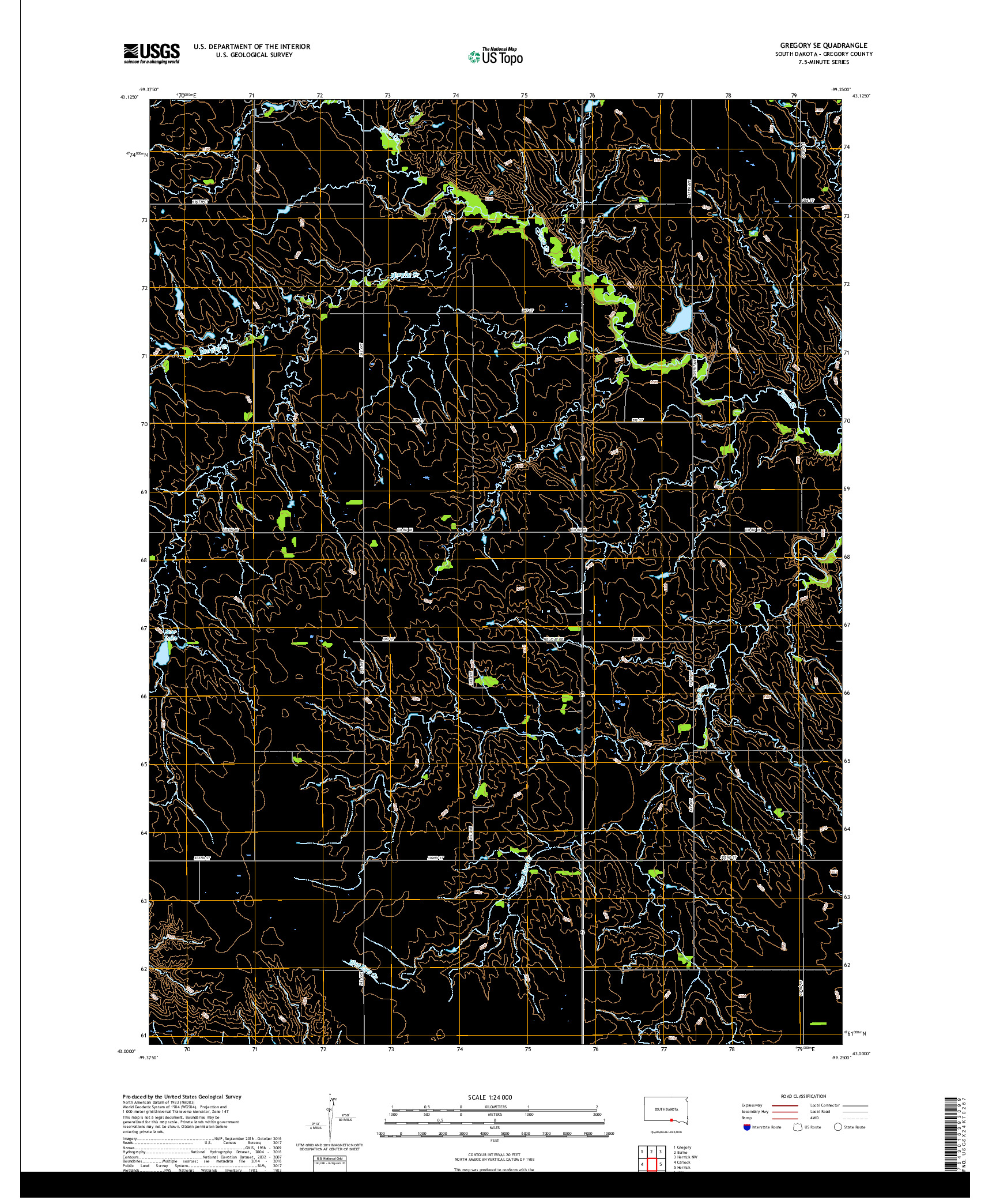 USGS US TOPO 7.5-MINUTE MAP FOR GREGORY SE, SD 2017
