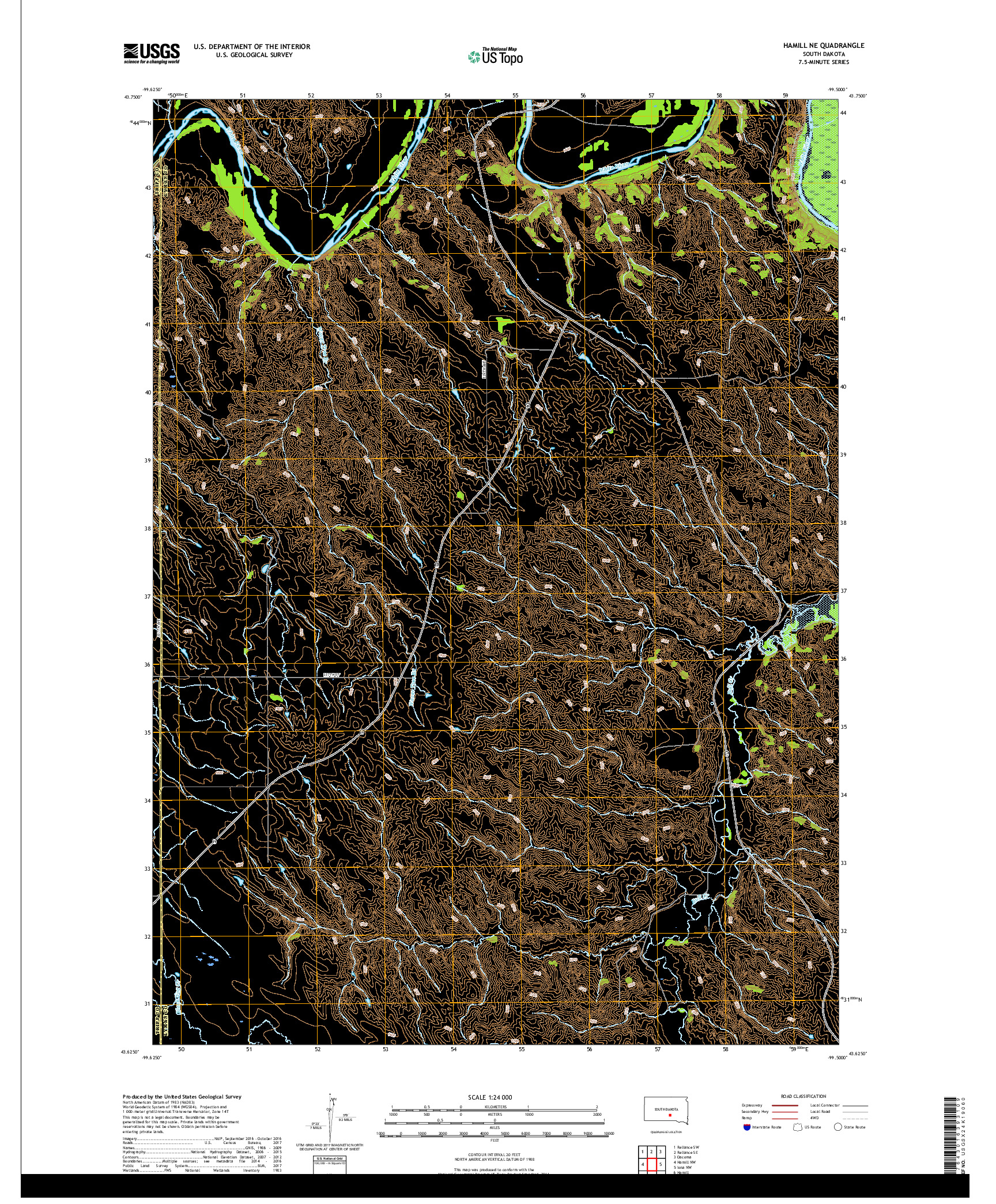 USGS US TOPO 7.5-MINUTE MAP FOR HAMILL NE, SD 2017