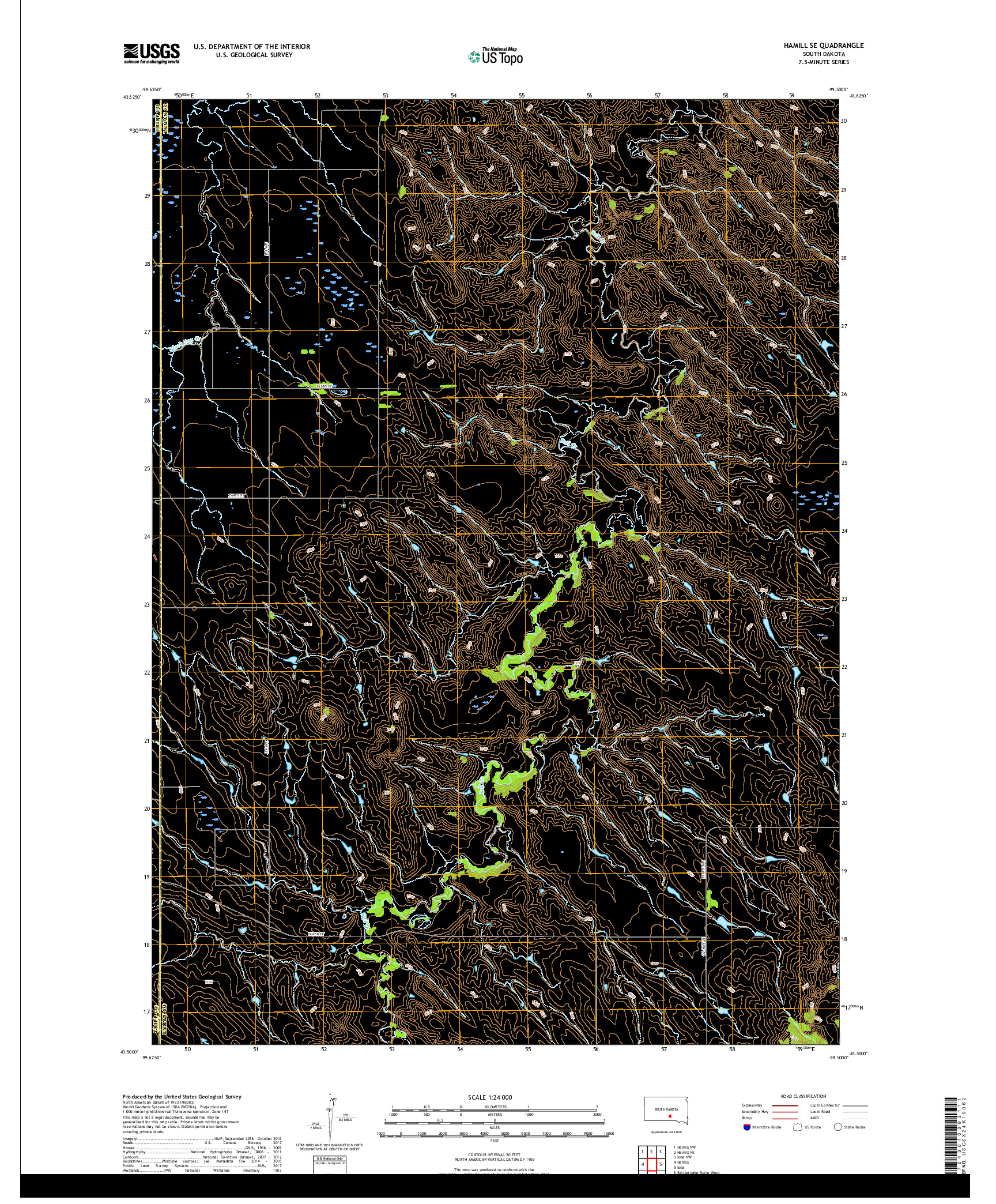 USGS US TOPO 7.5-MINUTE MAP FOR HAMILL SE, SD 2017