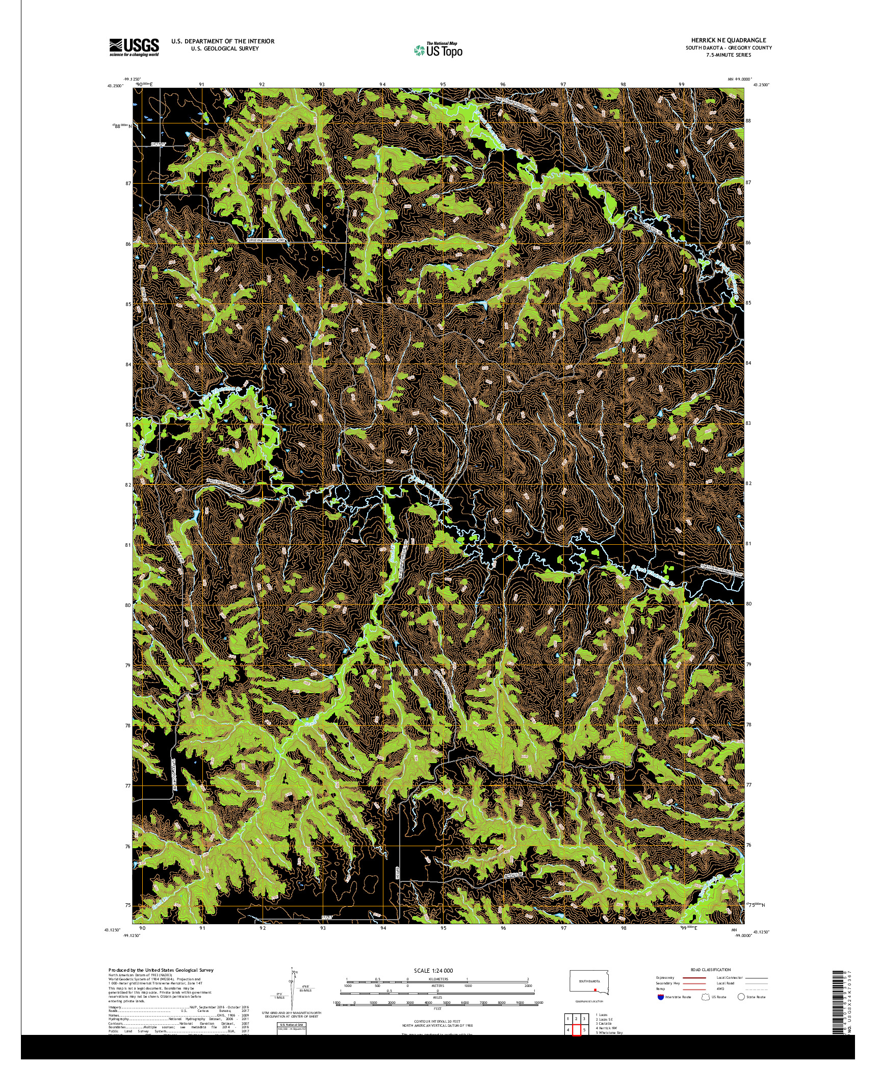 USGS US TOPO 7.5-MINUTE MAP FOR HERRICK NE, SD 2017
