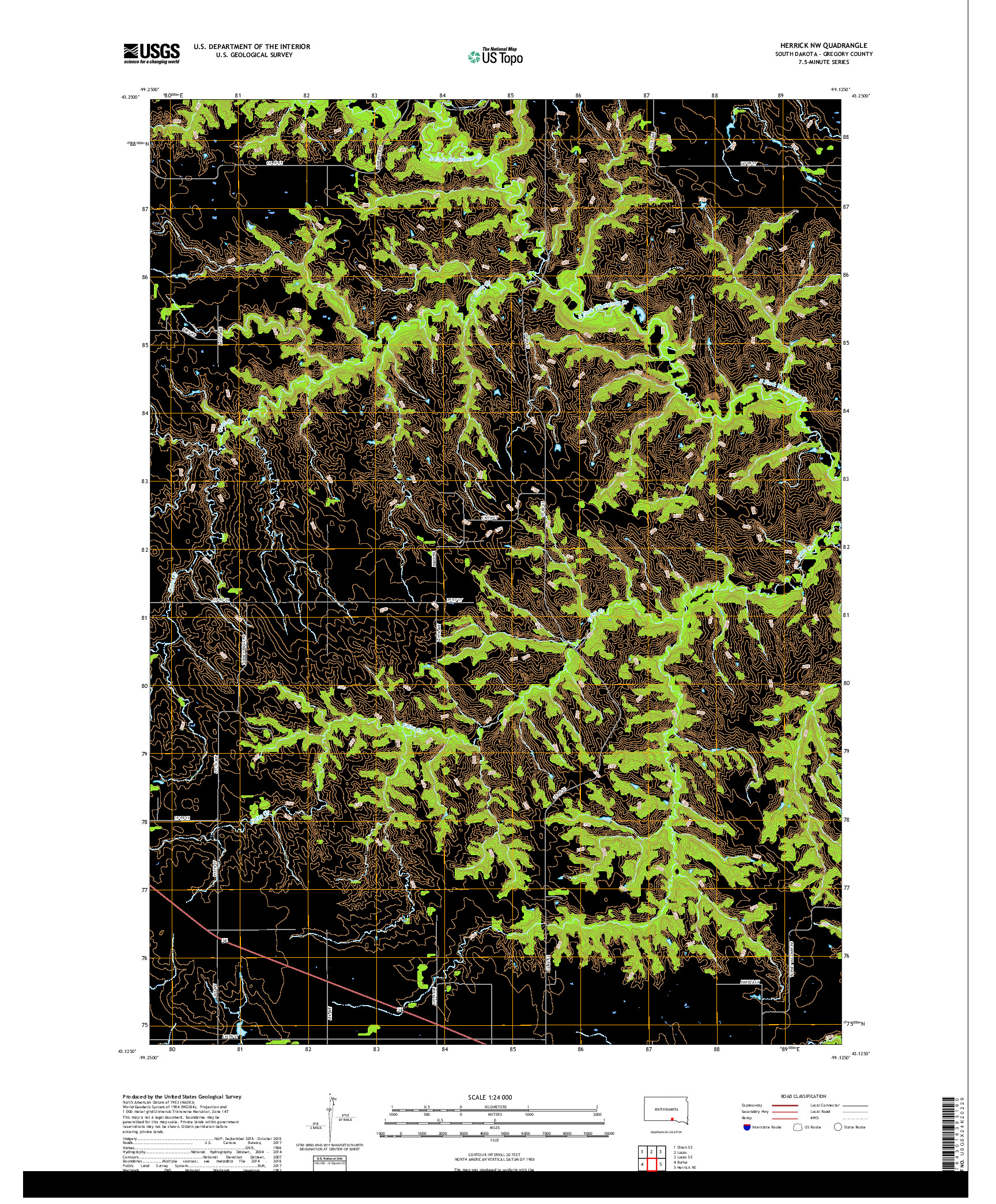 USGS US TOPO 7.5-MINUTE MAP FOR HERRICK NW, SD 2017