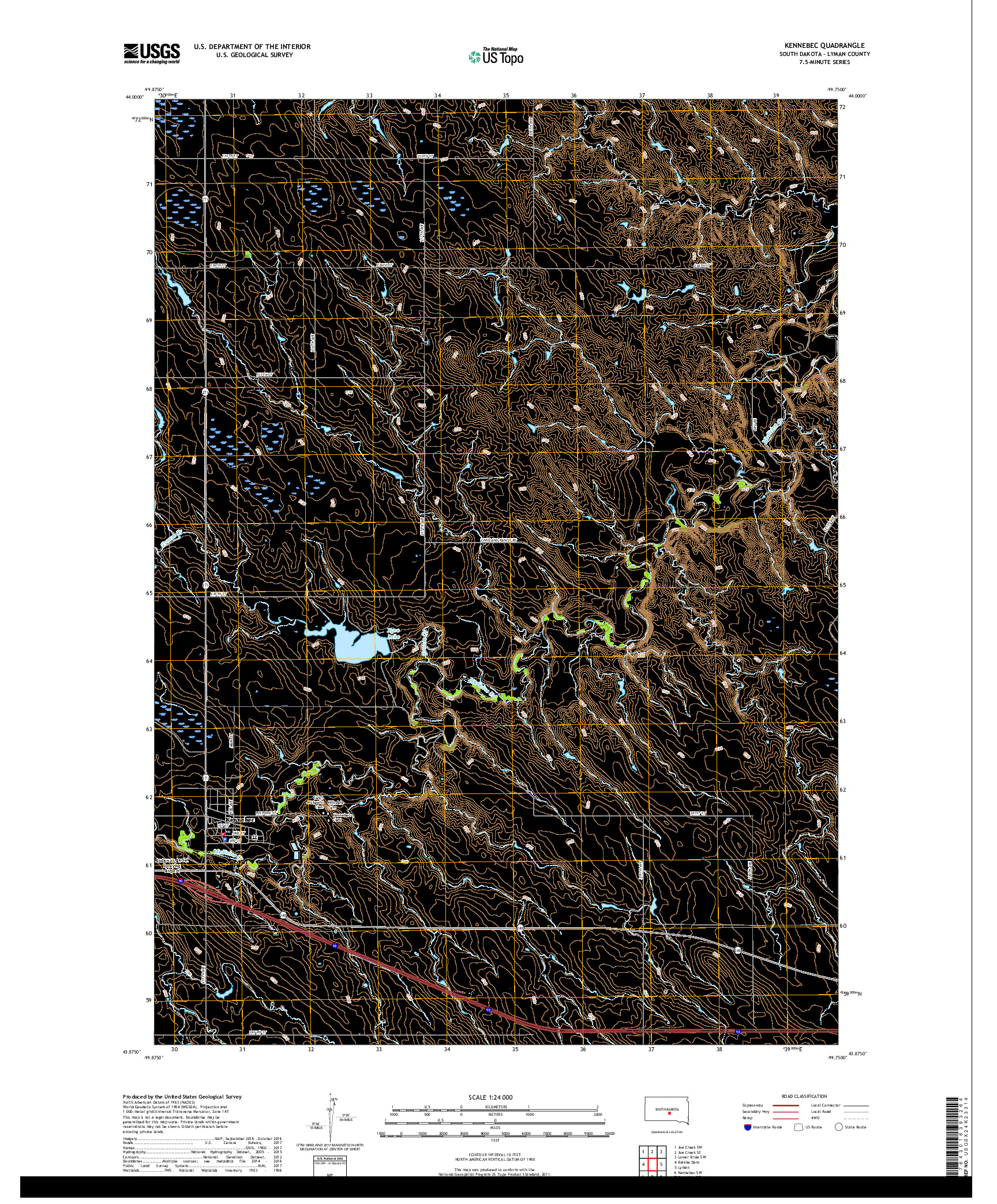USGS US TOPO 7.5-MINUTE MAP FOR KENNEBEC, SD 2017