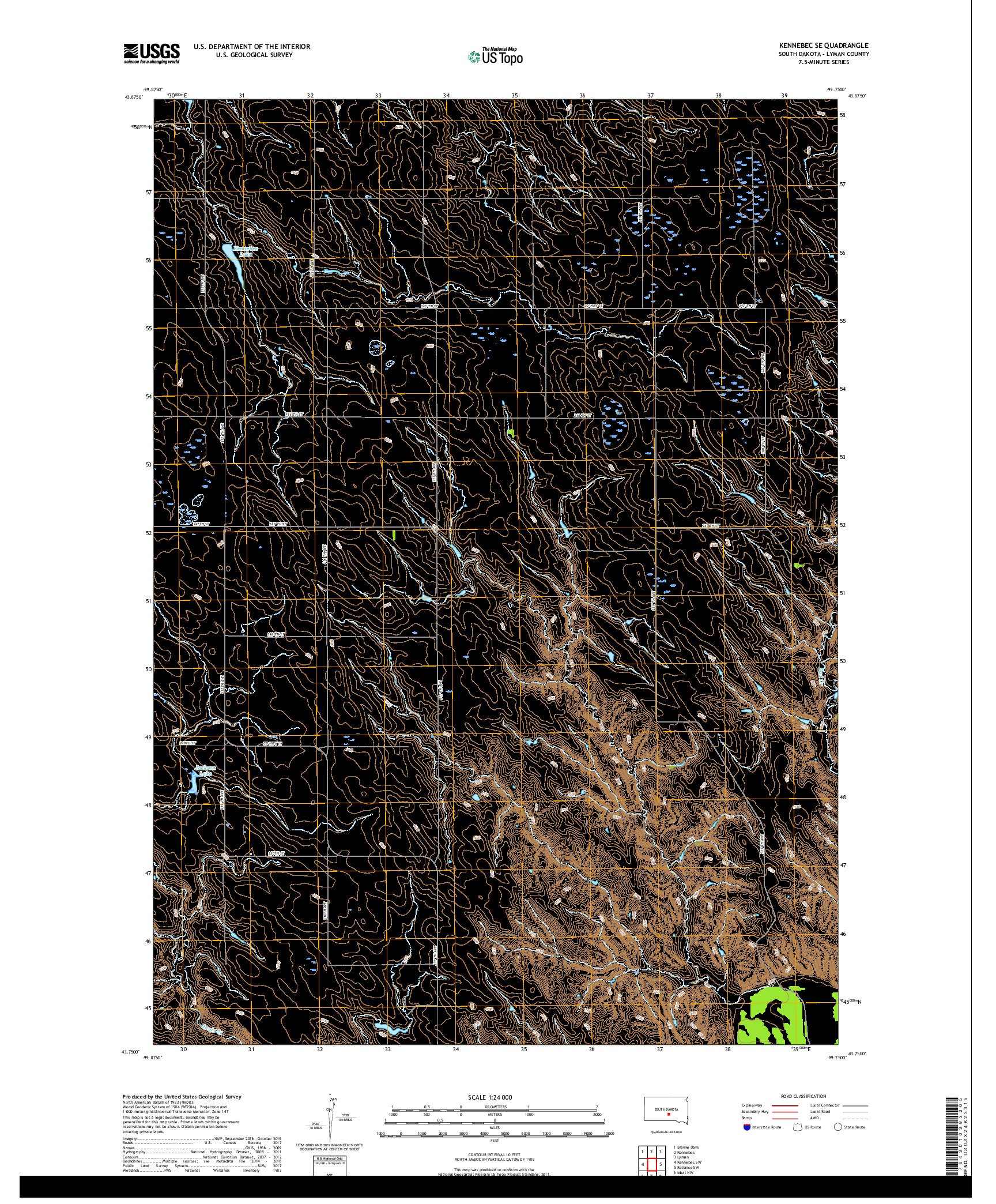 USGS US TOPO 7.5-MINUTE MAP FOR KENNEBEC SE, SD 2017