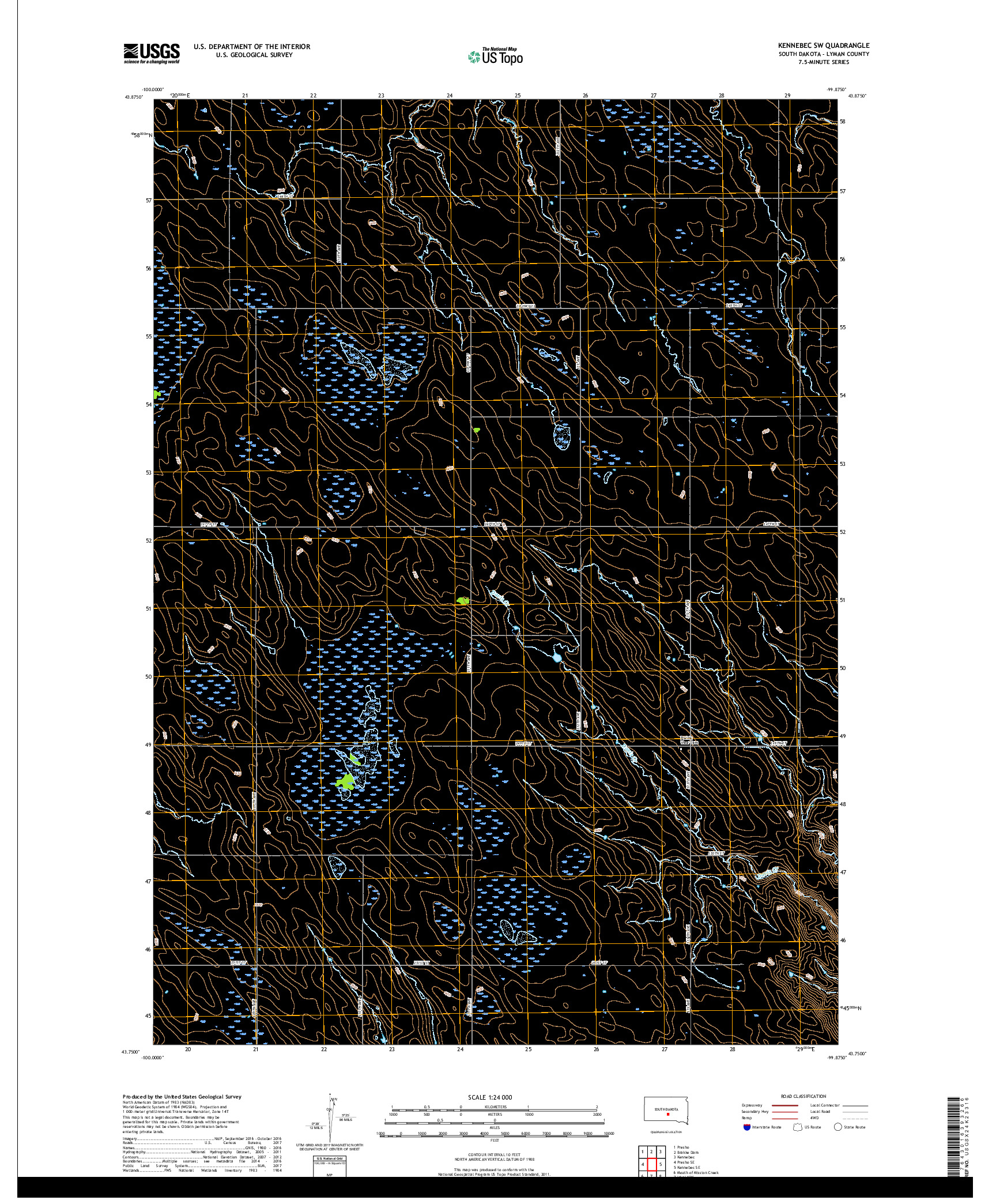 USGS US TOPO 7.5-MINUTE MAP FOR KENNEBEC SW, SD 2017